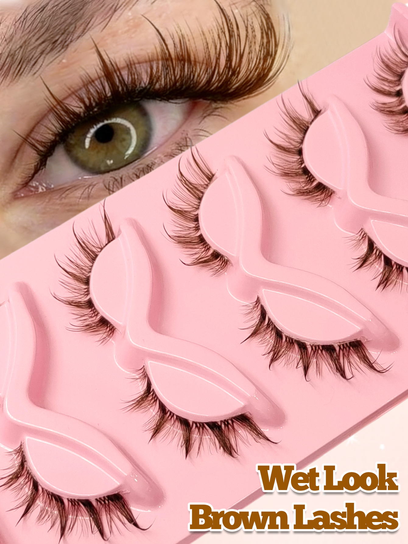 Sibeuna  5 Pairs Wet Look Brown Eyelashes Spike Eyelash Natural Lashes Clear Band False Eyelashes Volume Eyelashes Wispy And Charming Eye Makeup Tools