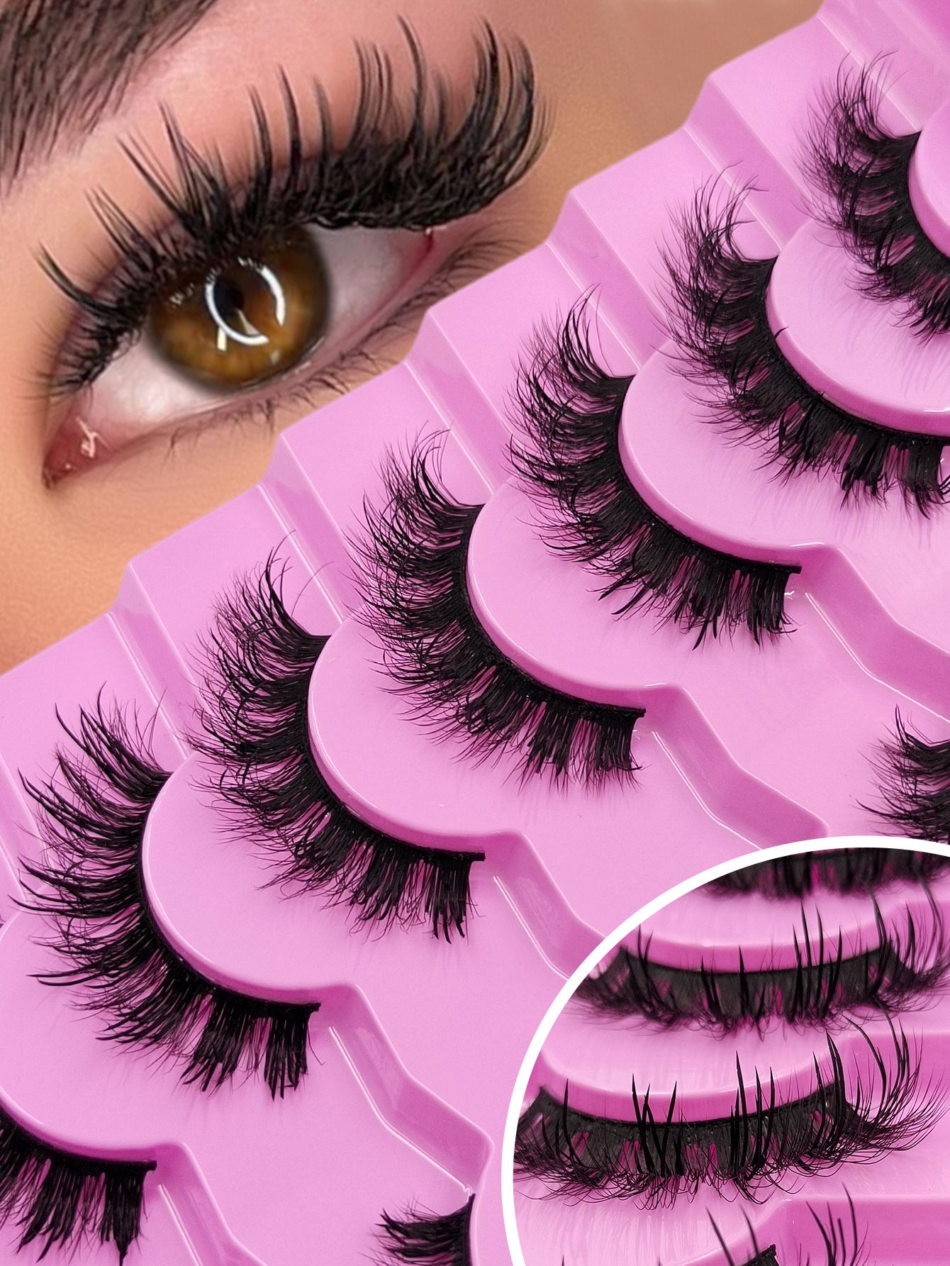 Sibeuna 7 Pairs Spiky Lashes Fluffy Soft False Eyelashes Dramatic Look Manga Lashes Wispy Eyelashes Wet Look Reusable Daily Makeup Eye Lashes