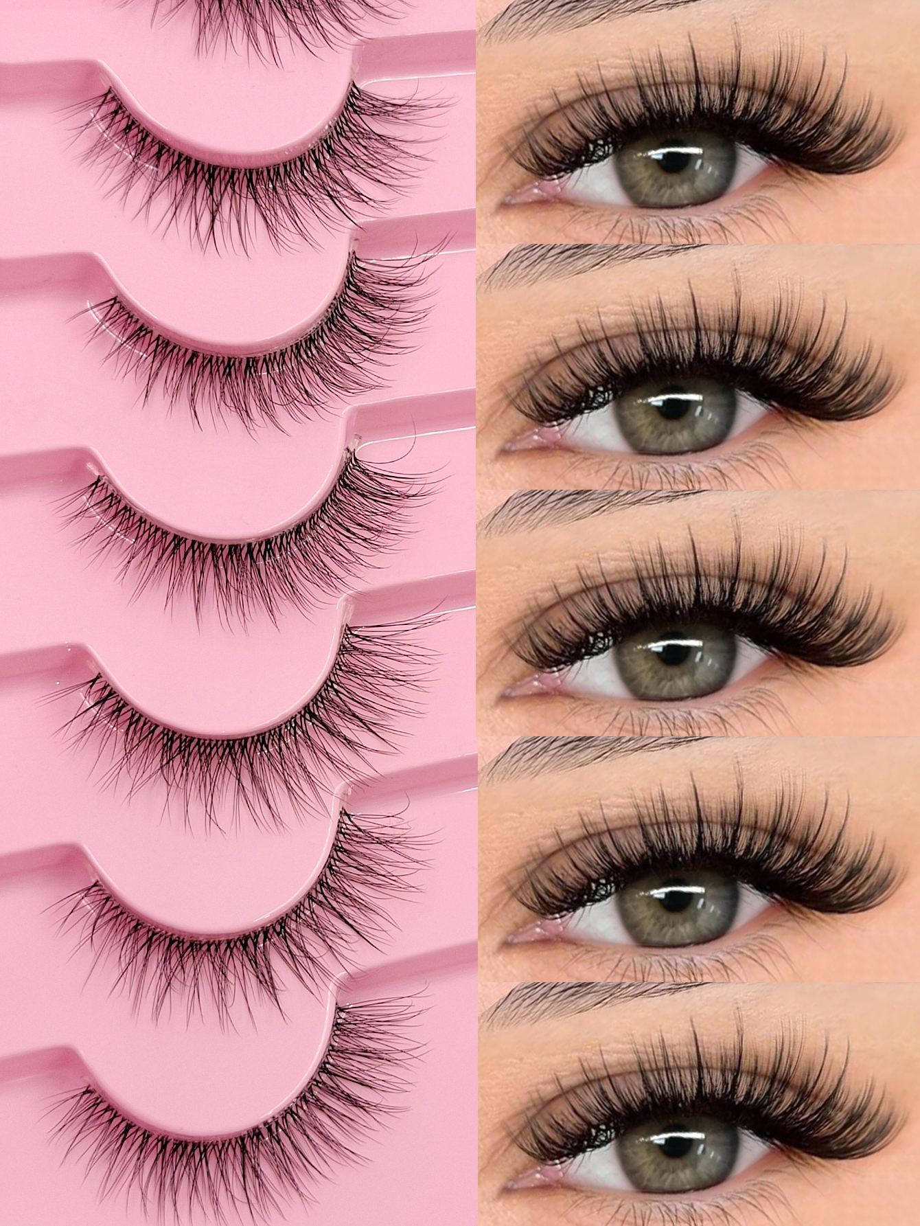 Sibeuna New 7 Pairs Natural Lashes Fluffy Wispy Faux Mink Lashes Soft Lashes Clear Band Daily Eyelashes, Suitable For Travel，Vocation，Beach，Party