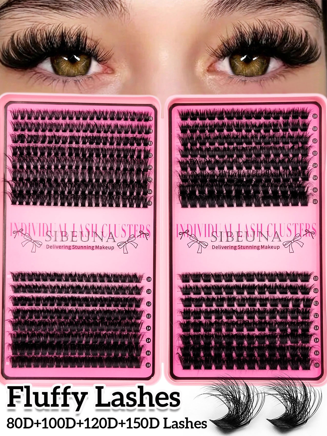 Sibeuna 512PCS D Curl Eyelashes Book Natural&Thick&Soft Lashes Extension 3D Fluffy 80D+100D+120D+150D Lashes Suitable For Beginners Travel Essentials