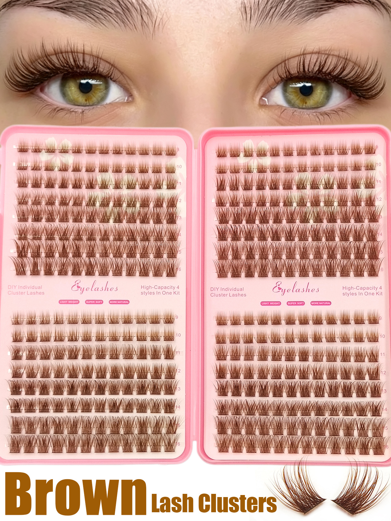 Sibeuna 384Pcs D Curl Brown Clusters Lashes Natural Look Lash Clusters Thick Soft Reusable False Eyelashes Lightweight For Party,Vocation,Beach,Travel Essentials