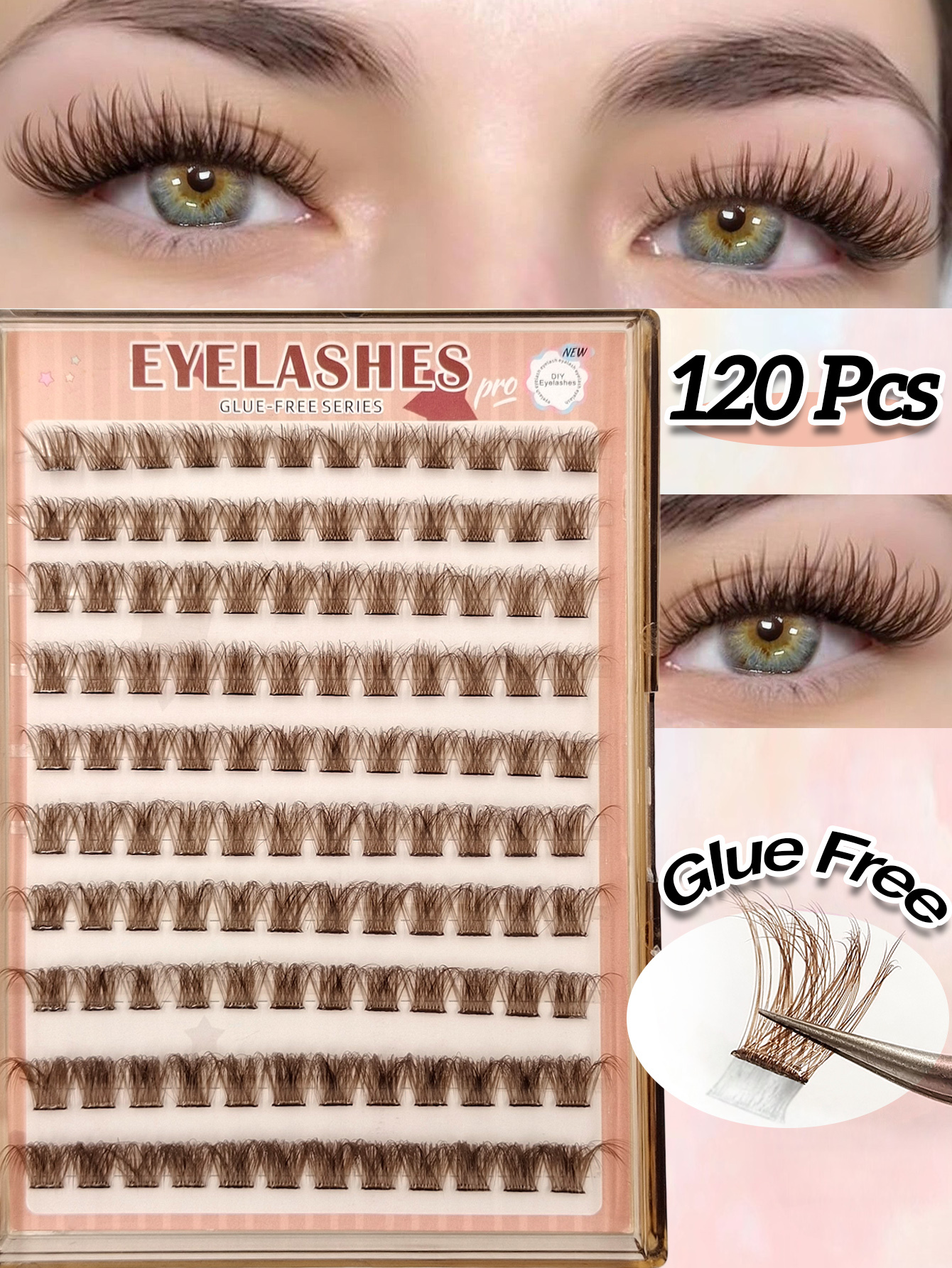 Sibeuna120 Clusters Brown Self Adhesive Eyelash Fluffy Soft Lashes Wispy DIY Lashes Natural and Realistic False Eyelashes With Segmented Design Large Capacity Eyelash Travel Essentials Suitable For Beginners