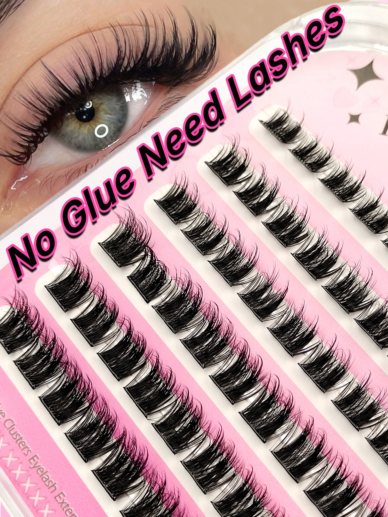 Sibeuna 60PCS D Curl Pre Glued Lashes Fluffy Wispy Eyelashes Natural Look Self Adhesive Eyelashes Reusable DIY Eyelashes Extension For Daily Makeup Tools