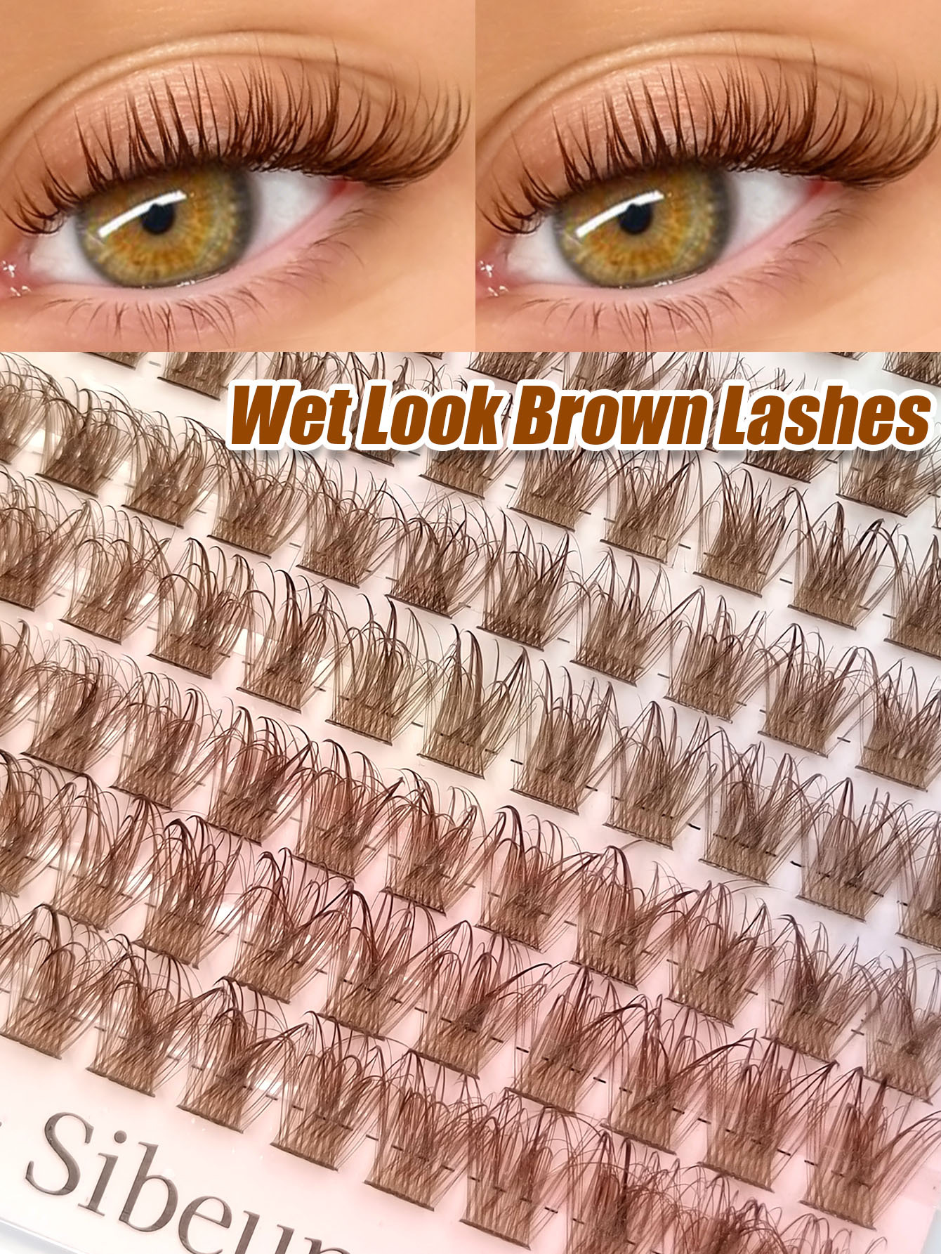 Sibeuna 96PCS Wet Look Brown Lashes D Curl Clusters Individual Lashes, Messy And Charming Lashes Dramatic Look Eyelash Beginner-friendly Eye Makeup Tools Travel Essentials