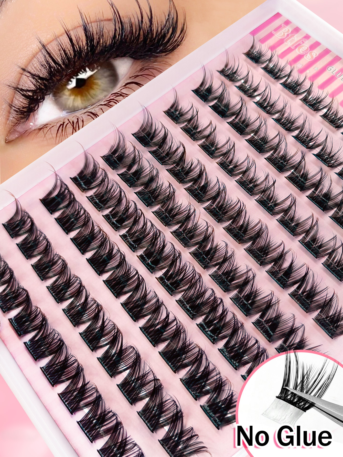 Sibeuna 100Pcs Self Adhesive Lashes Cluster, D Curl Fluffy Wispy, 8-16mm No Glue Needed Individual Eyelash Self Adhesive DIY Pre-Glued Cluster Eyelash Natural Soft Eyelash Clusters,No Remover,Simplicity Of Operator Black False Eyelashes For Beginners