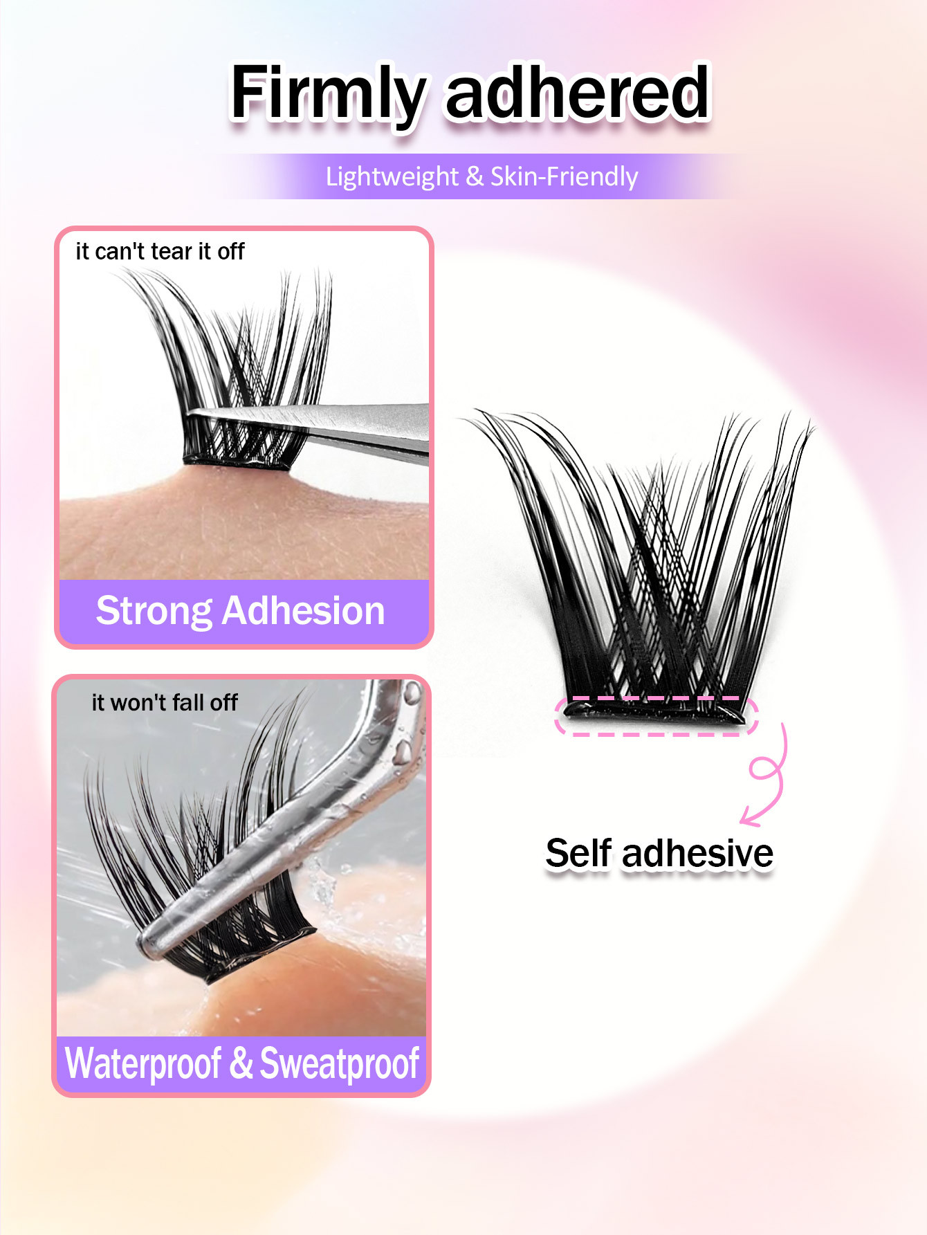 Sibeuna 100Pcs Self Adhesive Lashes Cluster, D Curl Fluffy Wispy, 8-16mm No Glue Needed Individual Eyelash Self Adhesive DIY Pre-Glued Cluster Eyelash Natural Soft Eyelash Clusters,No Remover,Simplicity Of Operator Black False Eyelashes For Beginners