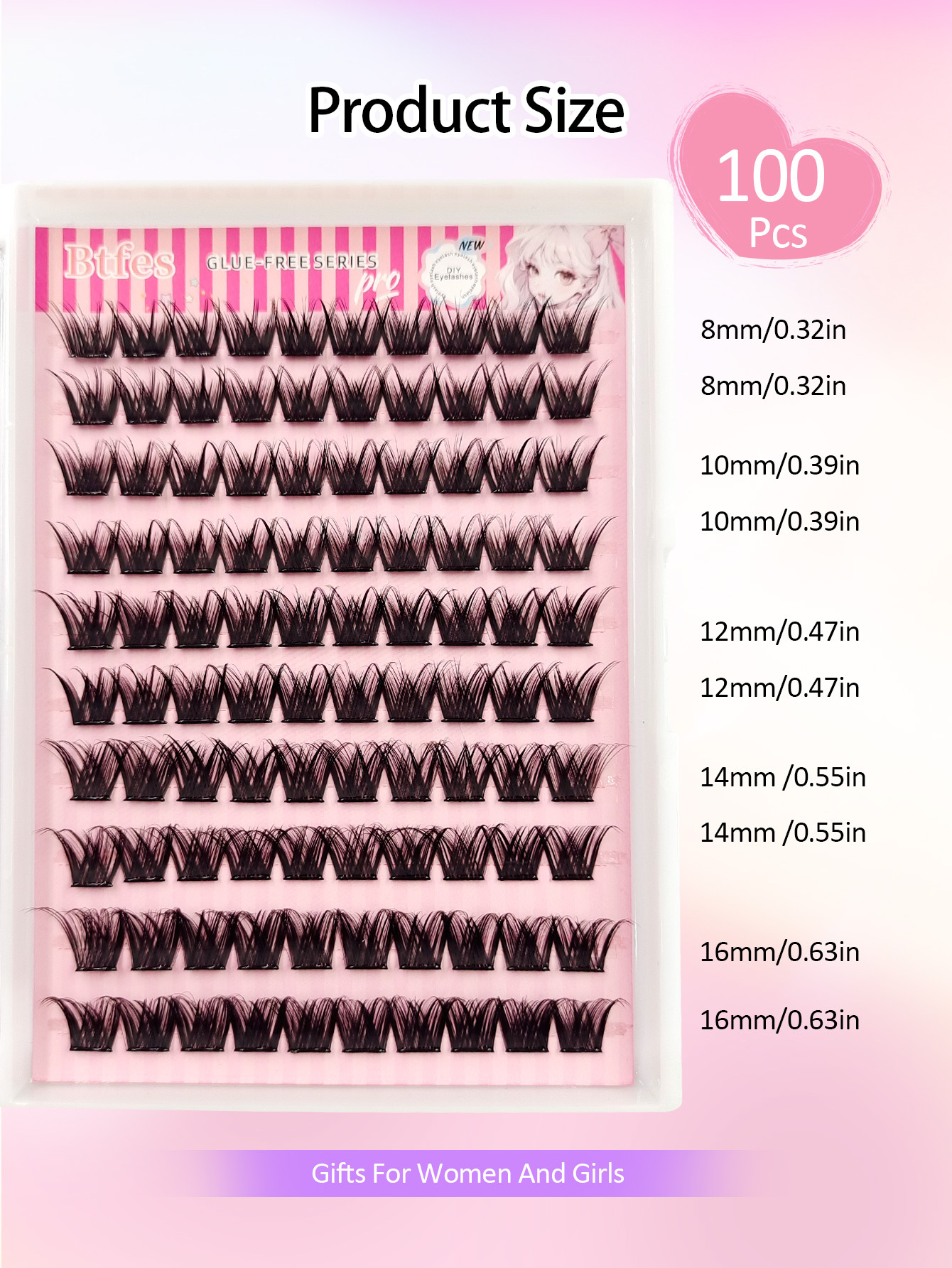 Sibeuna 100Pcs Self Adhesive Lashes Cluster, D Curl Fluffy Wispy, 8-16mm No Glue Needed Individual Eyelash Self Adhesive DIY Pre-Glued Cluster Eyelash Natural Soft Eyelash Clusters,No Remover,Simplicity Of Operator Black False Eyelashes For Beginners