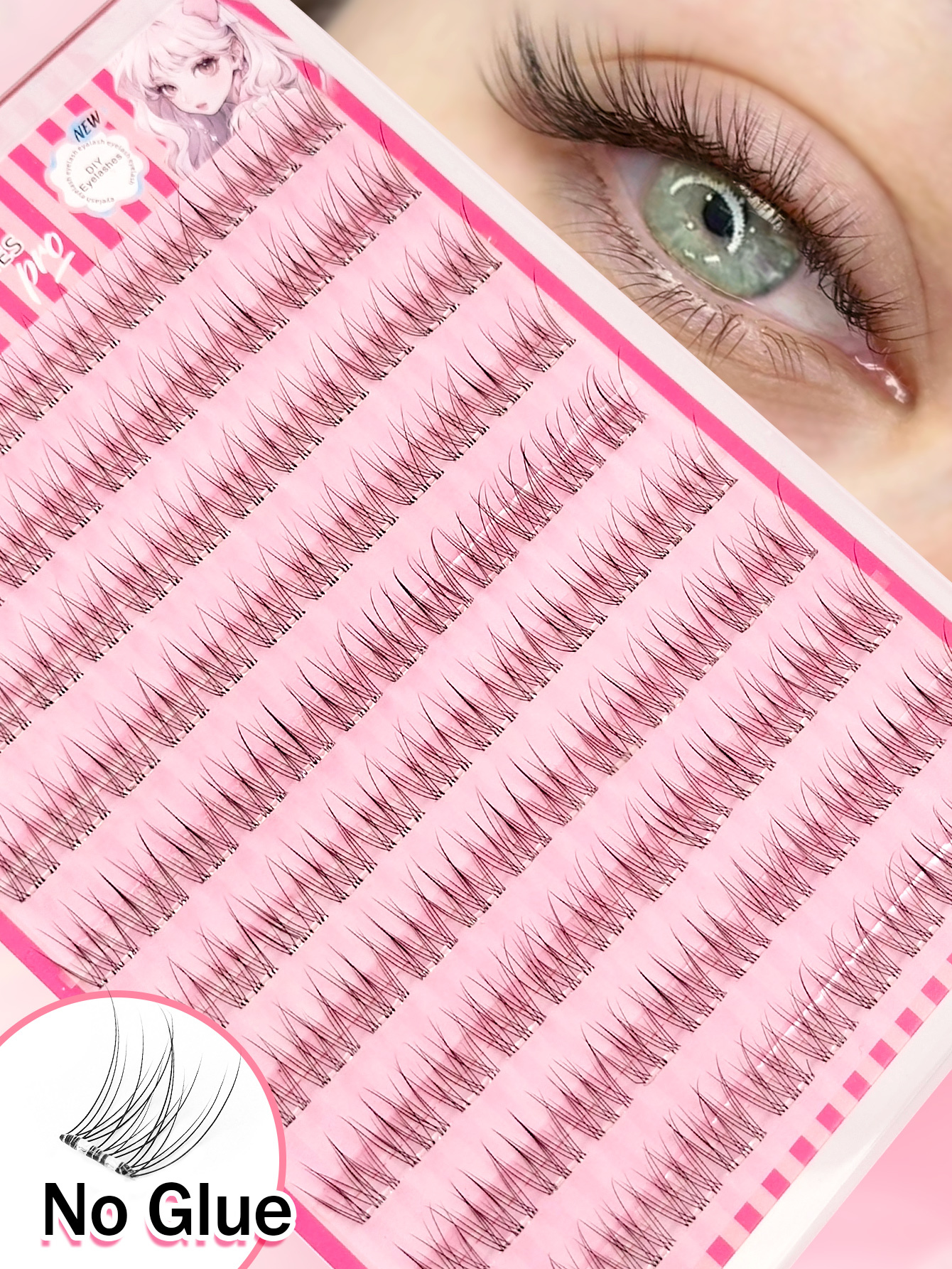 Sibeuna 120 Pcs Soft Natural Realistic C Curl Individual Lash Clusters , 14mm No Glue Needed Individual Eyelash Self Adhesive DIY Eyelash Extension Pre-Glued Cluster Eyelash, Transparent Strap Fish Tail Style Eyelash Clusters, No Glue Need