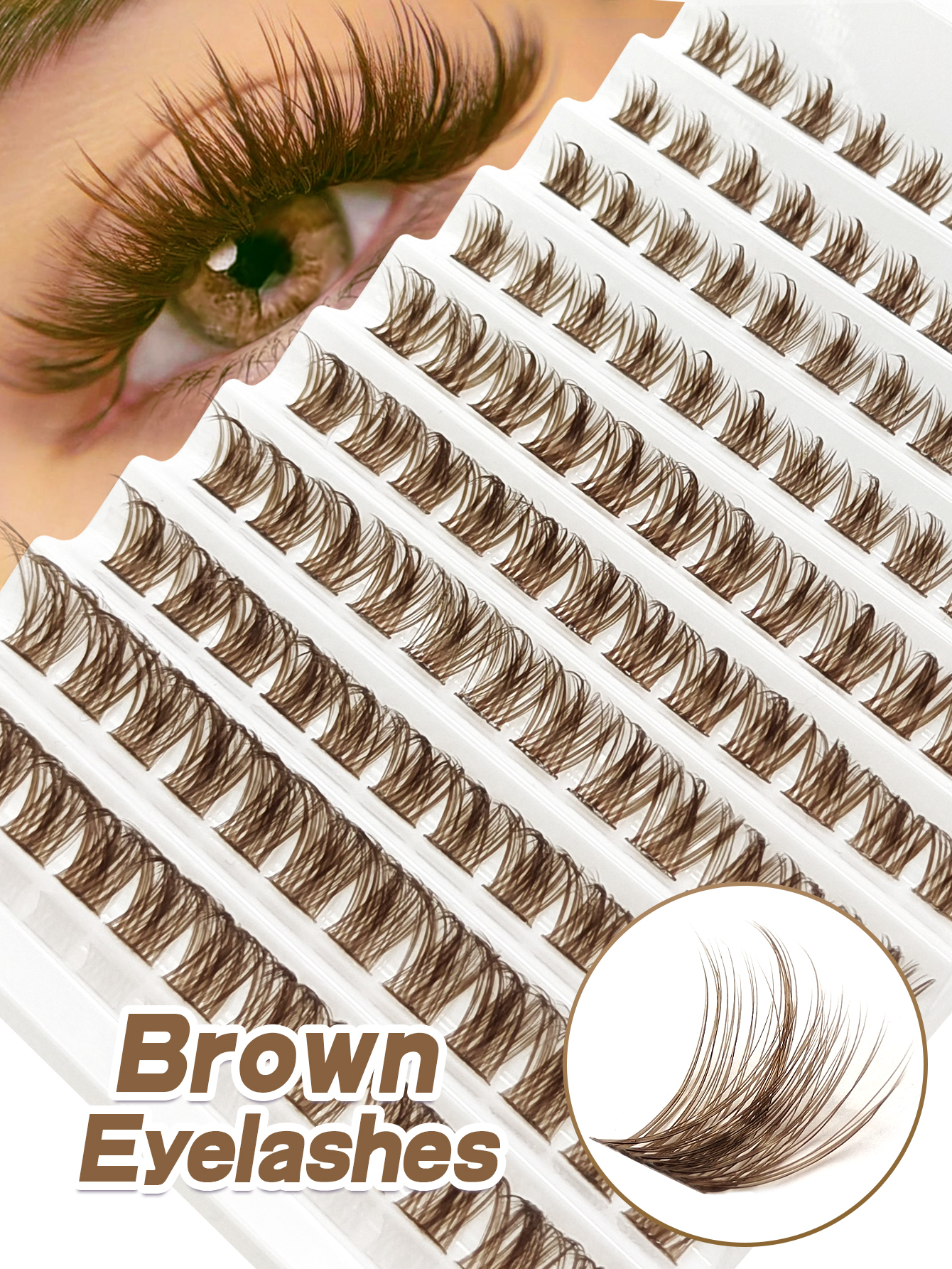 Sibeuna 120 Pcs D Curl Brown Cluster Eyelashes, Wispy Fluffy Eyelash Clusters Brown, Individual Eyelashes Extension Natural Single Soft Fans Eyelashes DIY Colorful Lash