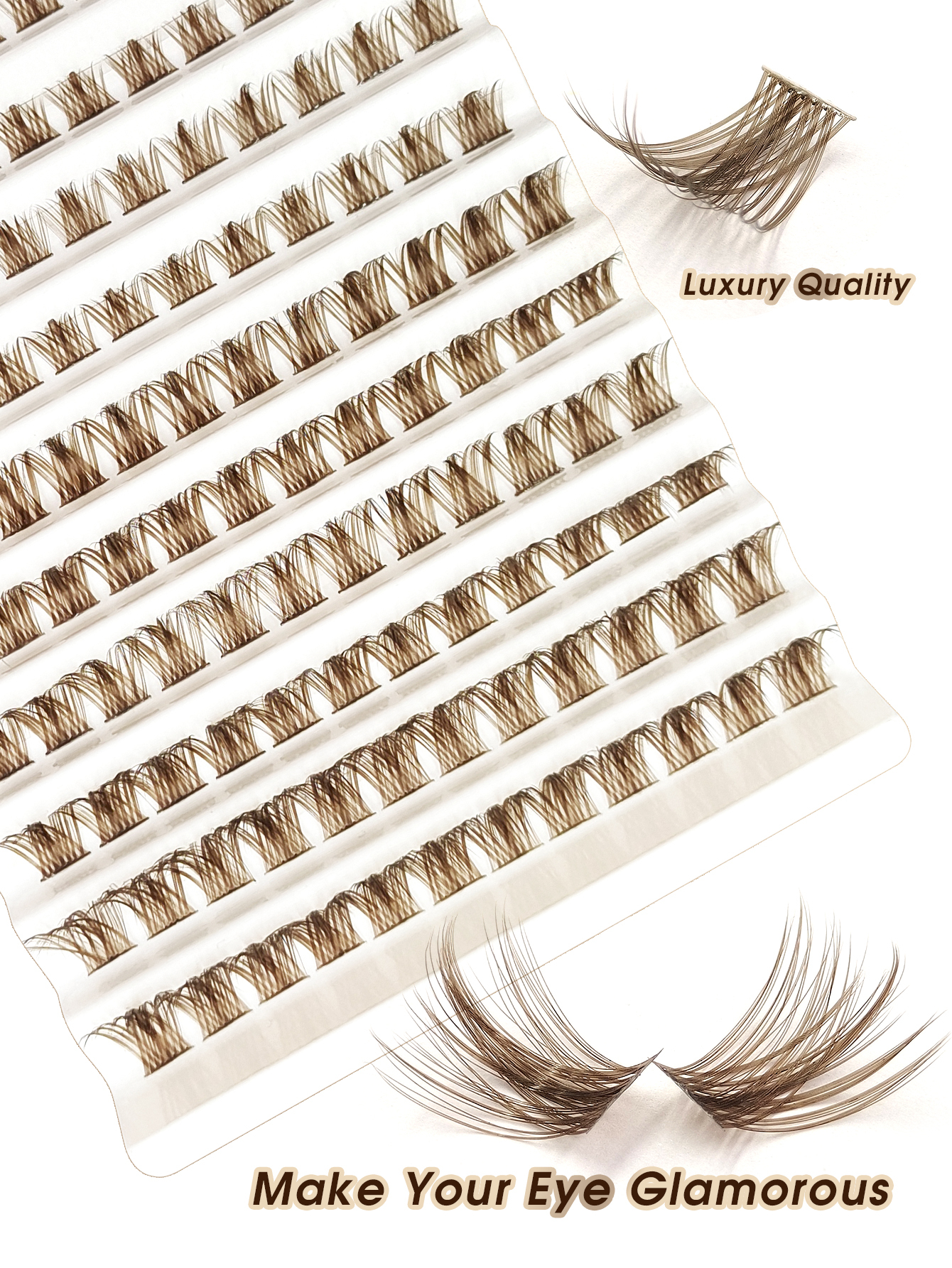 Sibeuna 120 Pcs D Curl Brown Cluster Eyelashes, Wispy Fluffy Eyelash Clusters Brown, Individual Eyelashes Extension Natural Single Soft Fans Eyelashes DIY Colorful Lash