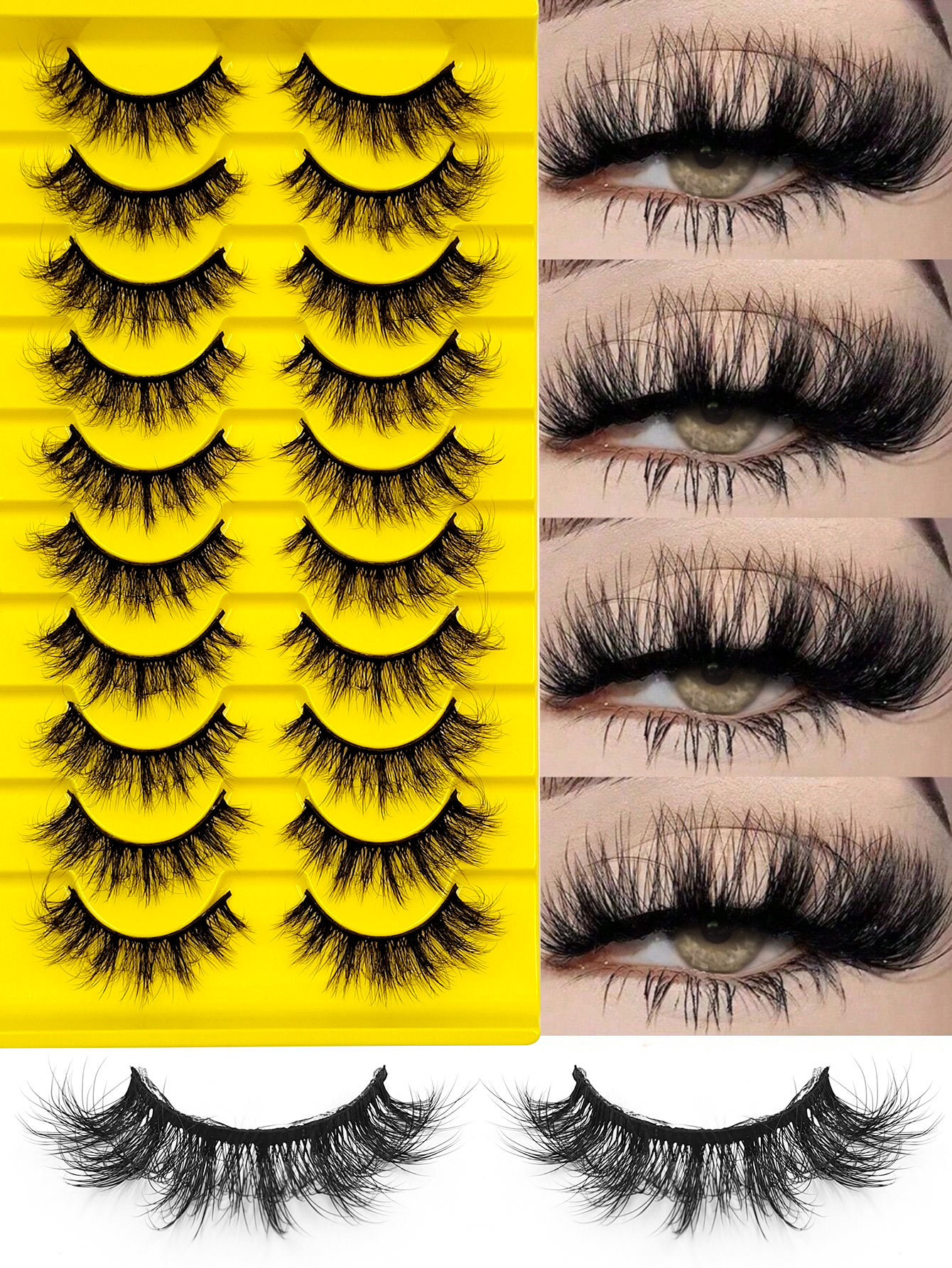 Sibeuna 10 Pairs Long Curl Cat Eye Lashes,Beginner-friendly Reusable Use False Eyelashes, Long Soft 3d Faux Mink Lash Extension Makeup,Lashes,Fake Lashes