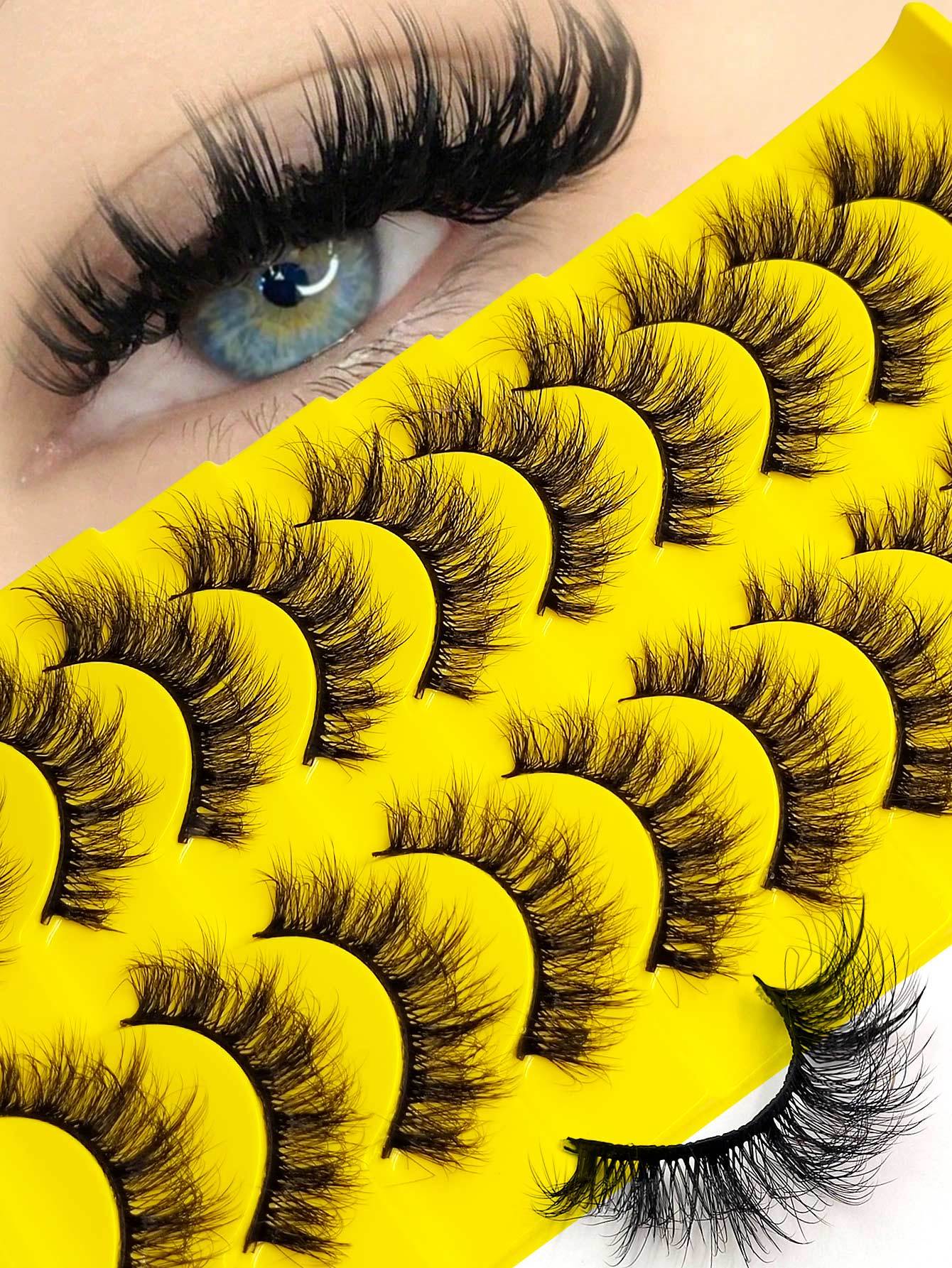 Sibeuna 10 Pairs Long Curl Cat Eye Lashes,Beginner-friendly Reusable Use False Eyelashes, Long Soft 3d Faux Mink Lash Extension Makeup,Lashes,Fake Lashes