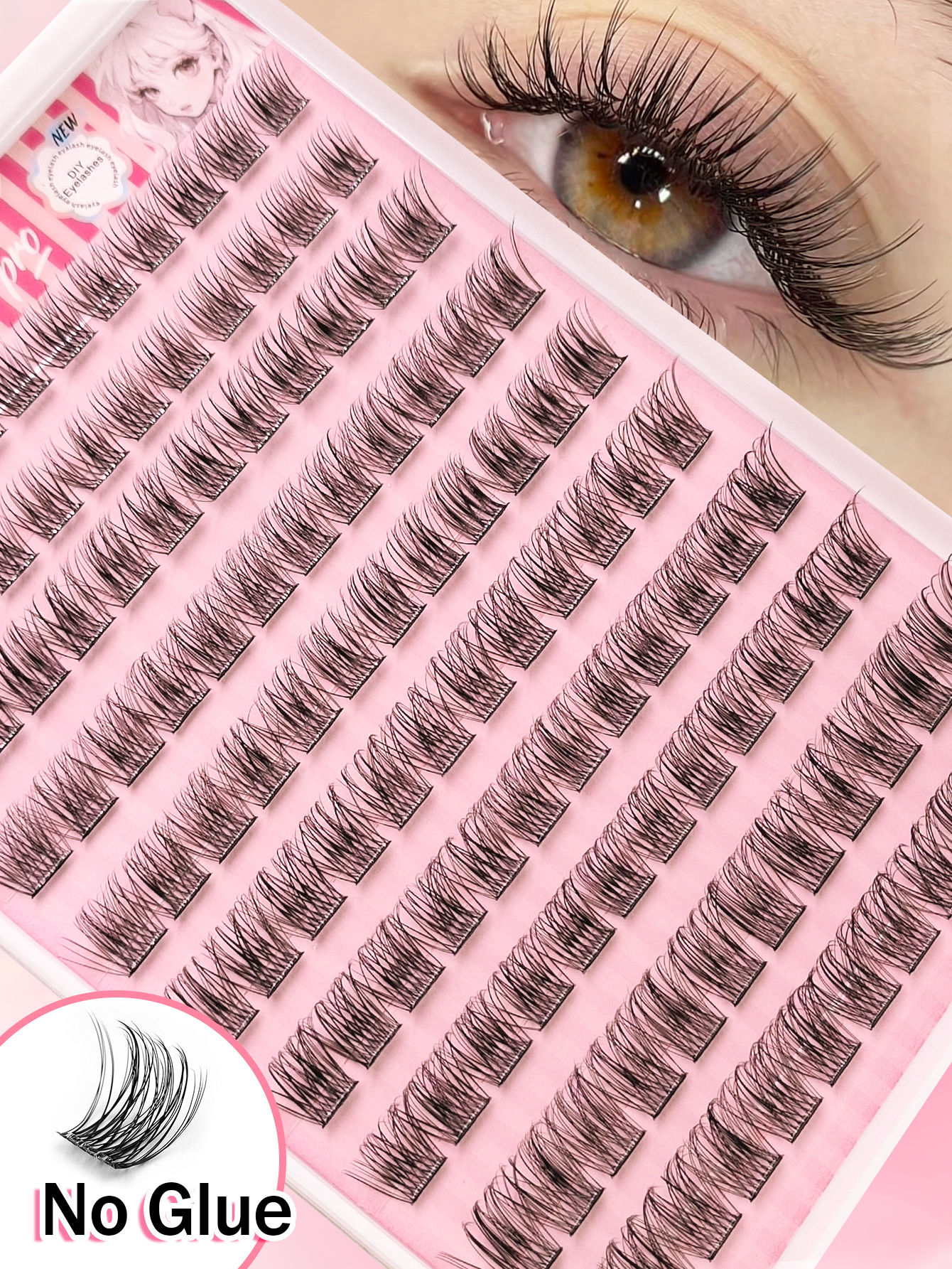 Sibeuna 120Pcs Self Adhesive Lashes Cluster, D Curl Fluffy Wispy, 8-16mm No Glue Needed Individual Eyelash Self Adhesive DIY Pre-Glued Cluster Eyelash Natural Soft Eyelash Clusters,No Remover,Simplicity Of Operator Black False Eyelashes For Beginners
