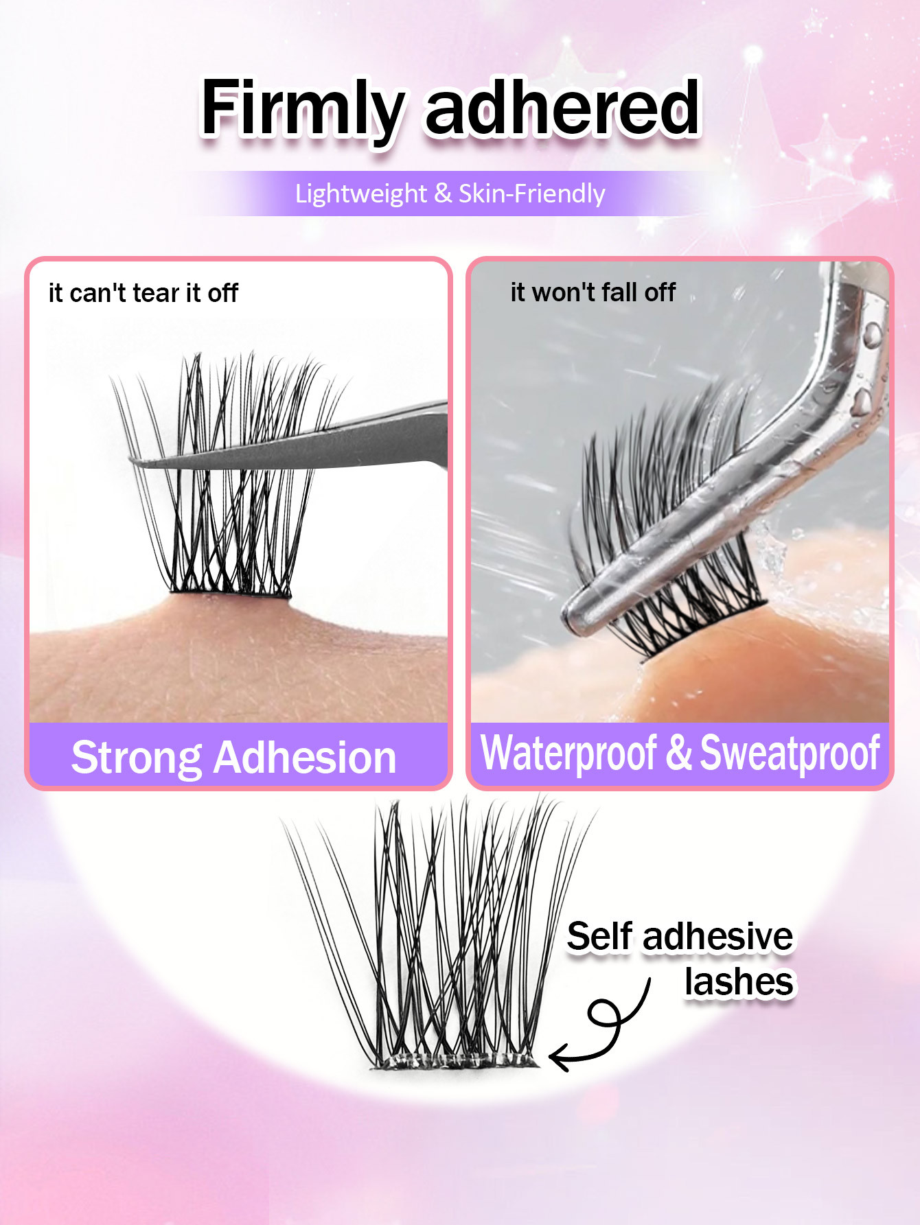 Sibeuna 120Pcs Self Adhesive Lashes Cluster, D Curl Fluffy Wispy, 8-16mm No Glue Needed Individual Eyelash Self Adhesive DIY Pre-Glued Cluster Eyelash Natural Soft Eyelash Clusters,No Remover,Simplicity Of Operator Black False Eyelashes For Beginners