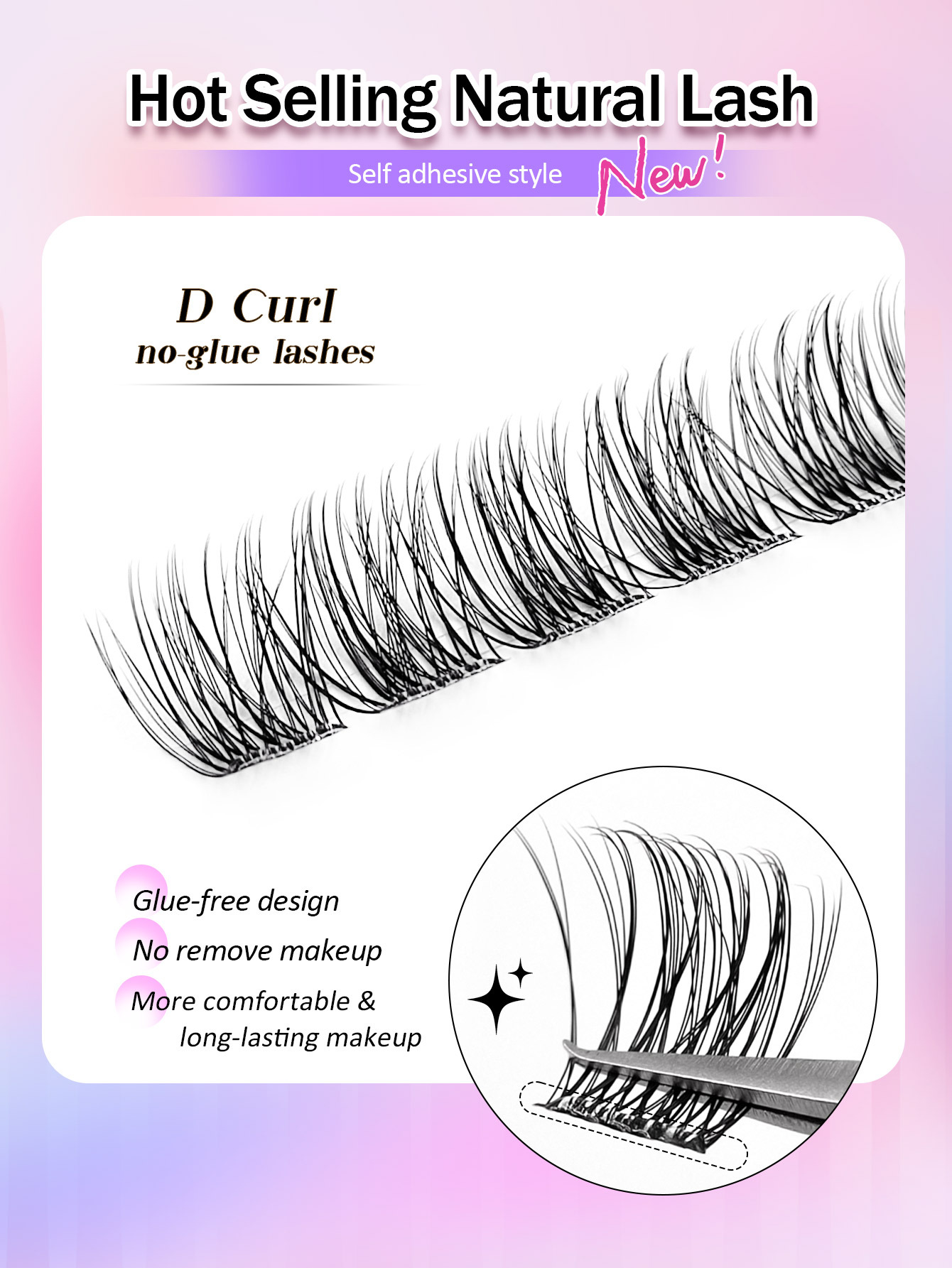 Sibeuna 120Pcs Self Adhesive Lashes Cluster, D Curl Fluffy Wispy, 8-16mm No Glue Needed Individual Eyelash Self Adhesive DIY Pre-Glued Cluster Eyelash Natural Soft Eyelash Clusters,No Remover,Simplicity Of Operator Black False Eyelashes For Beginners