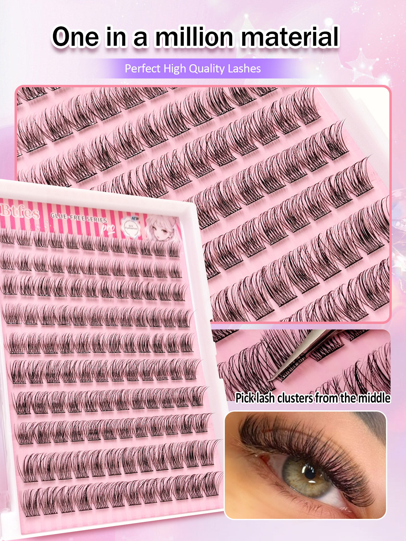 Sibeuna 120Pcs Self Adhesive Lashes Cluster, D Curl Fluffy Wispy, 8-16mm No Glue Needed Individual Eyelash Self Adhesive DIY Pre-Glued Cluster Eyelash Natural Soft Eyelash Clusters,No Remover,Simplicity Of Operator Black False Eyelashes For Beginners