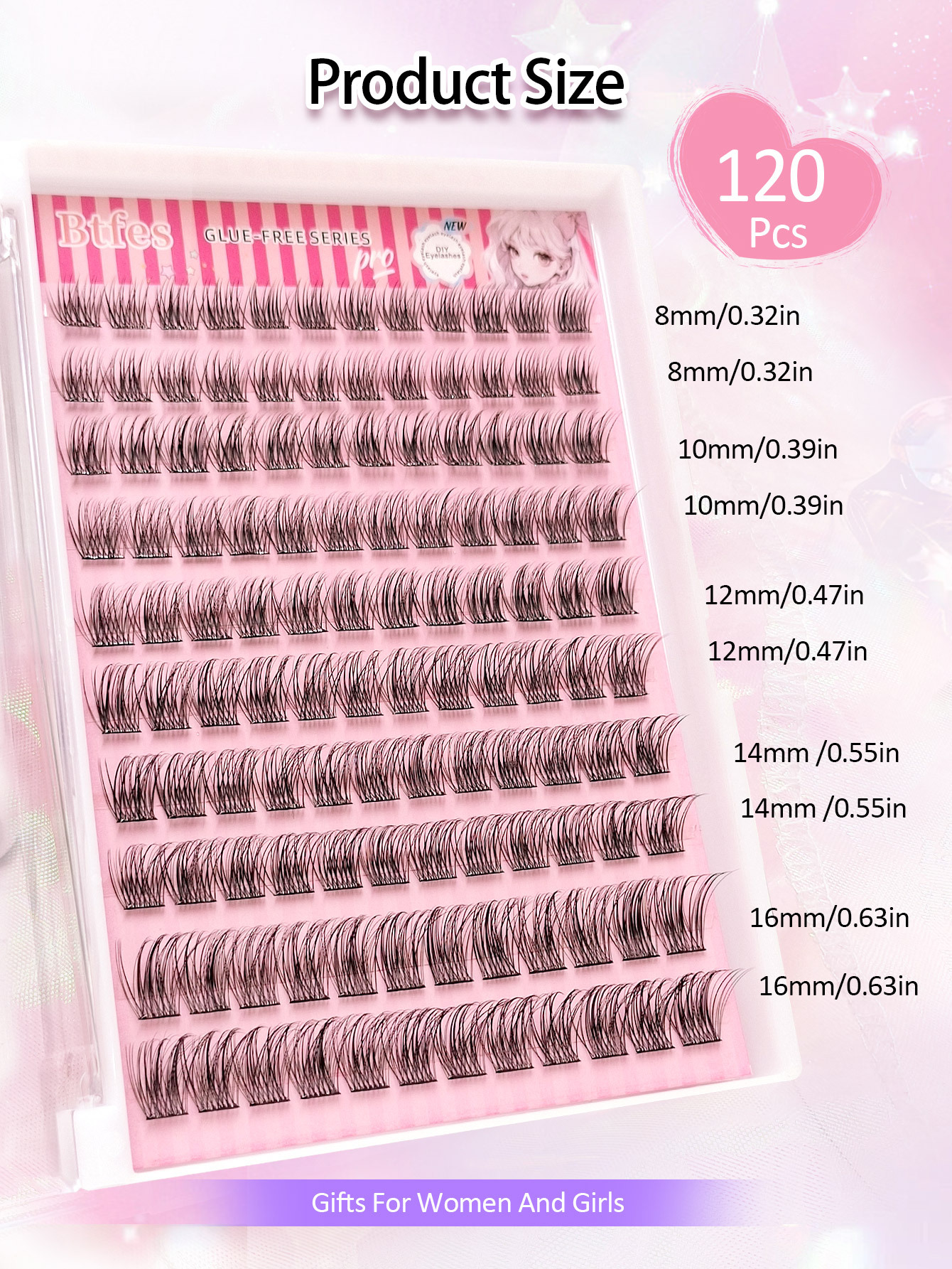Sibeuna 120Pcs Self Adhesive Lashes Cluster, D Curl Fluffy Wispy, 8-16mm No Glue Needed Individual Eyelash Self Adhesive DIY Pre-Glued Cluster Eyelash Natural Soft Eyelash Clusters,No Remover,Simplicity Of Operator Black False Eyelashes For Beginners