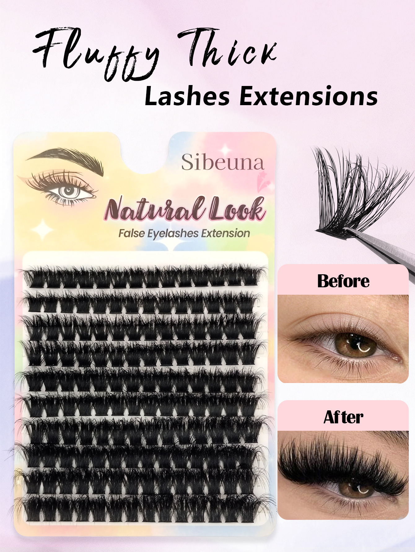 Sibeuna 140pcs D Curl Individual False Eyelashes, 120D Thick & Volume, Soft & Fluffy, Beginner-Friendly, Creates Natural Look, Easy DIY Segmented False Lashes, Long-Lasting & Dense