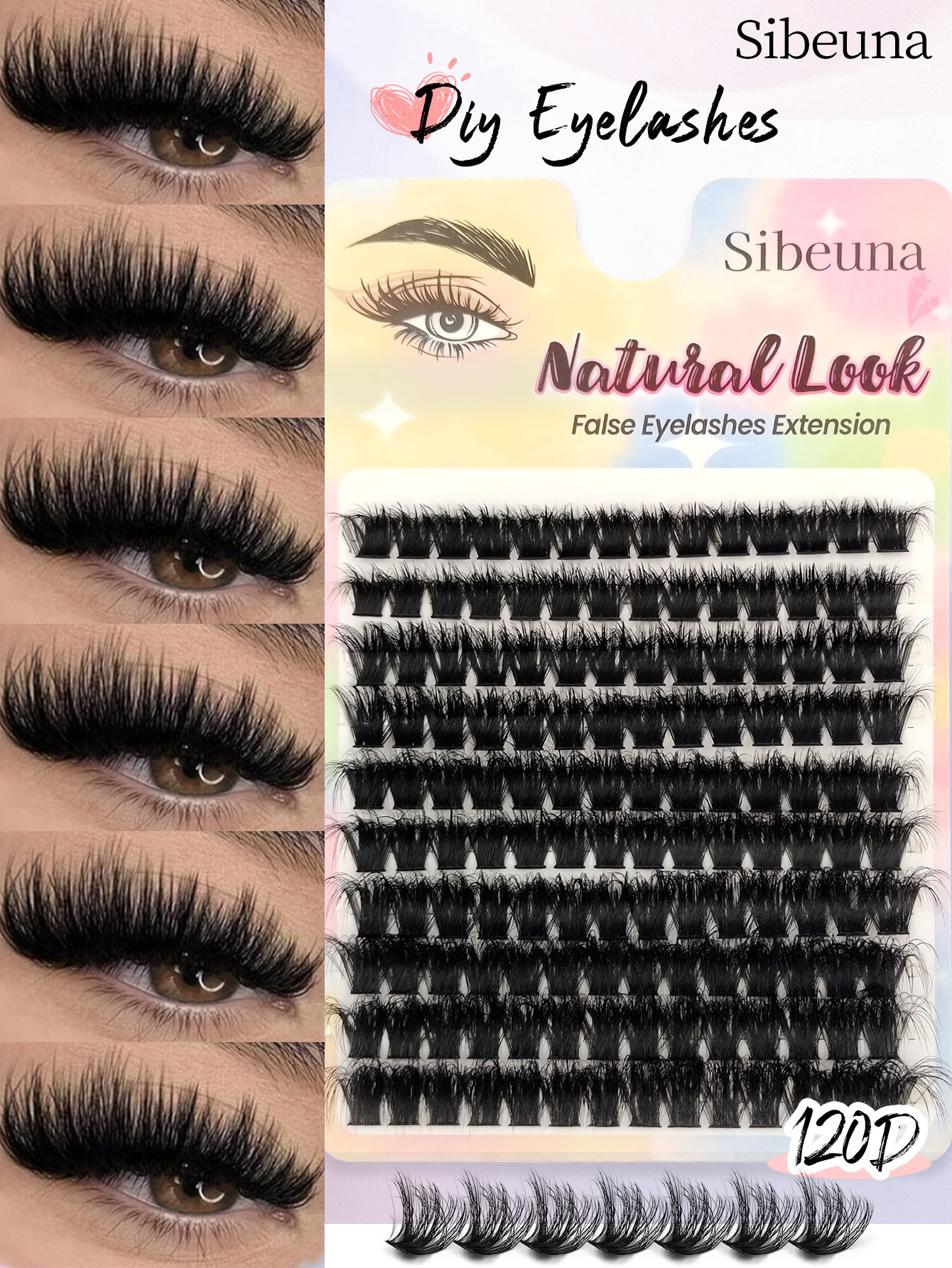 Sibeuna 140pcs D Curl Individual False Eyelashes, 120D Thick & Volume, Soft & Fluffy, Beginner-Friendly, Creates Natural Look, Easy DIY Segmented False Lashes, Long-Lasting & Dense
