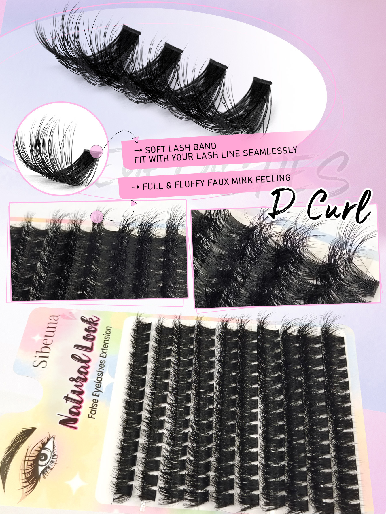 Sibeuna 140pcs D Curl Individual False Eyelashes, 120D Thick & Volume, Soft & Fluffy, Beginner-Friendly, Creates Natural Look, Easy DIY Segmented False Lashes, Long-Lasting & Dense