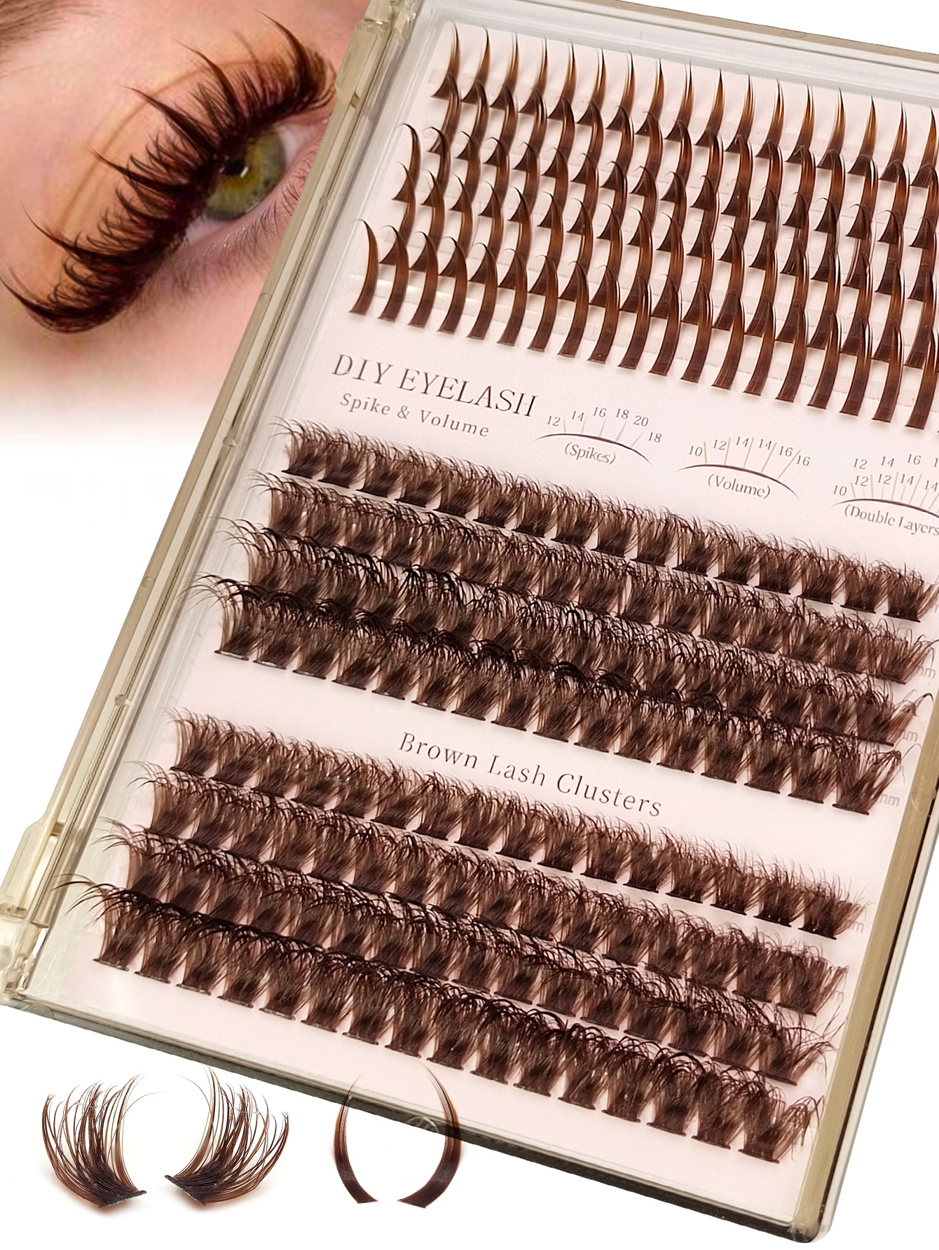 Sibeuna 3 IN 1 Brown Lash Clusters 228PCS 100D Fluffy Wet Long 10-20mm Brown Fairy Eyelash Volume Individual Lashes DIY Spiky Lash Extension Manga Faux Mink Strip Lashes Thick Lash Clusters,Lashes