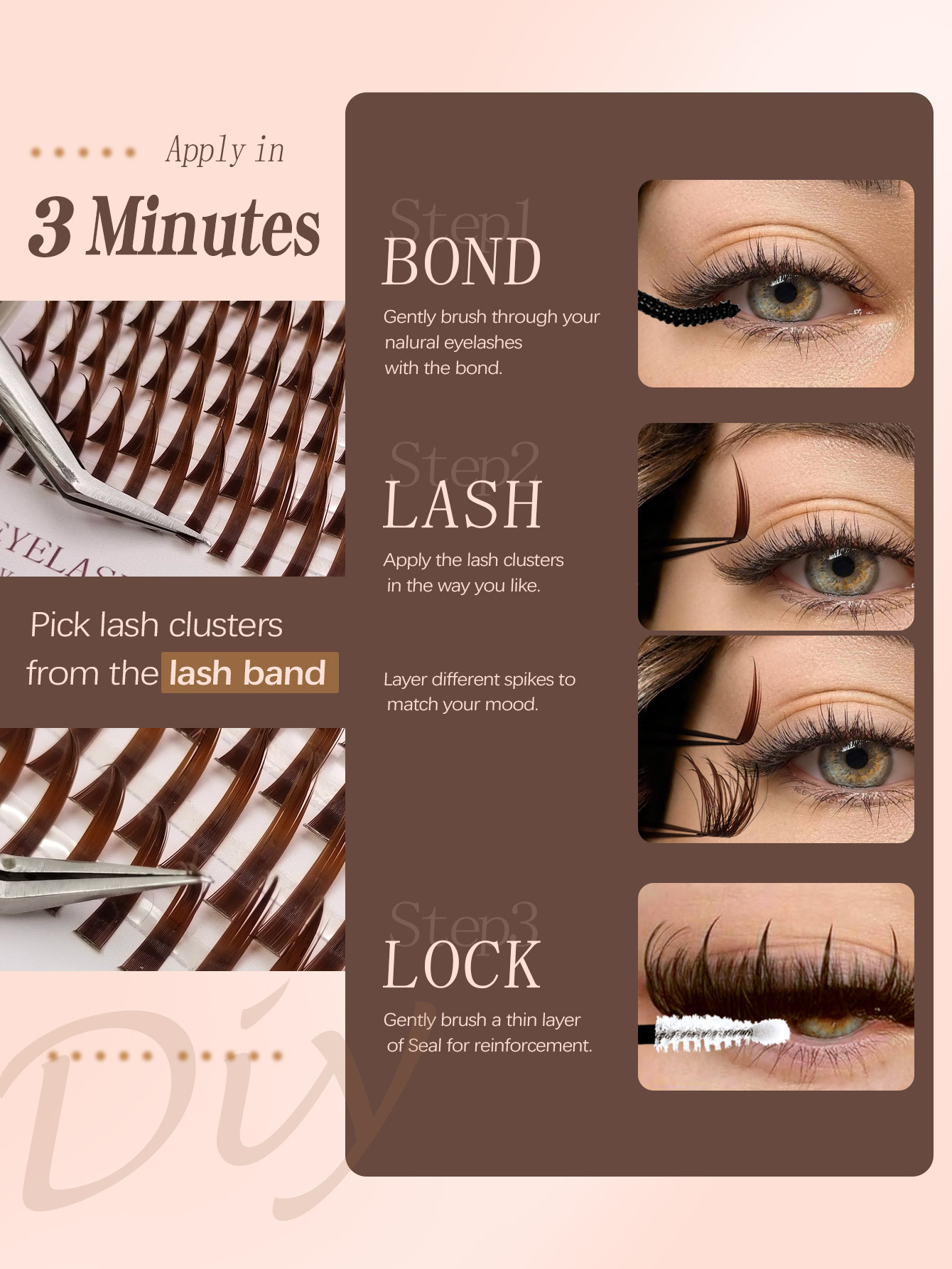 Sibeuna 3 IN 1 Brown Lash Clusters 228PCS 100D Fluffy Wet Long 10-20mm Brown Fairy Eyelash Volume Individual Lashes DIY Spiky Lash Extension Manga Faux Mink Strip Lashes Thick Lash Clusters,Lashes