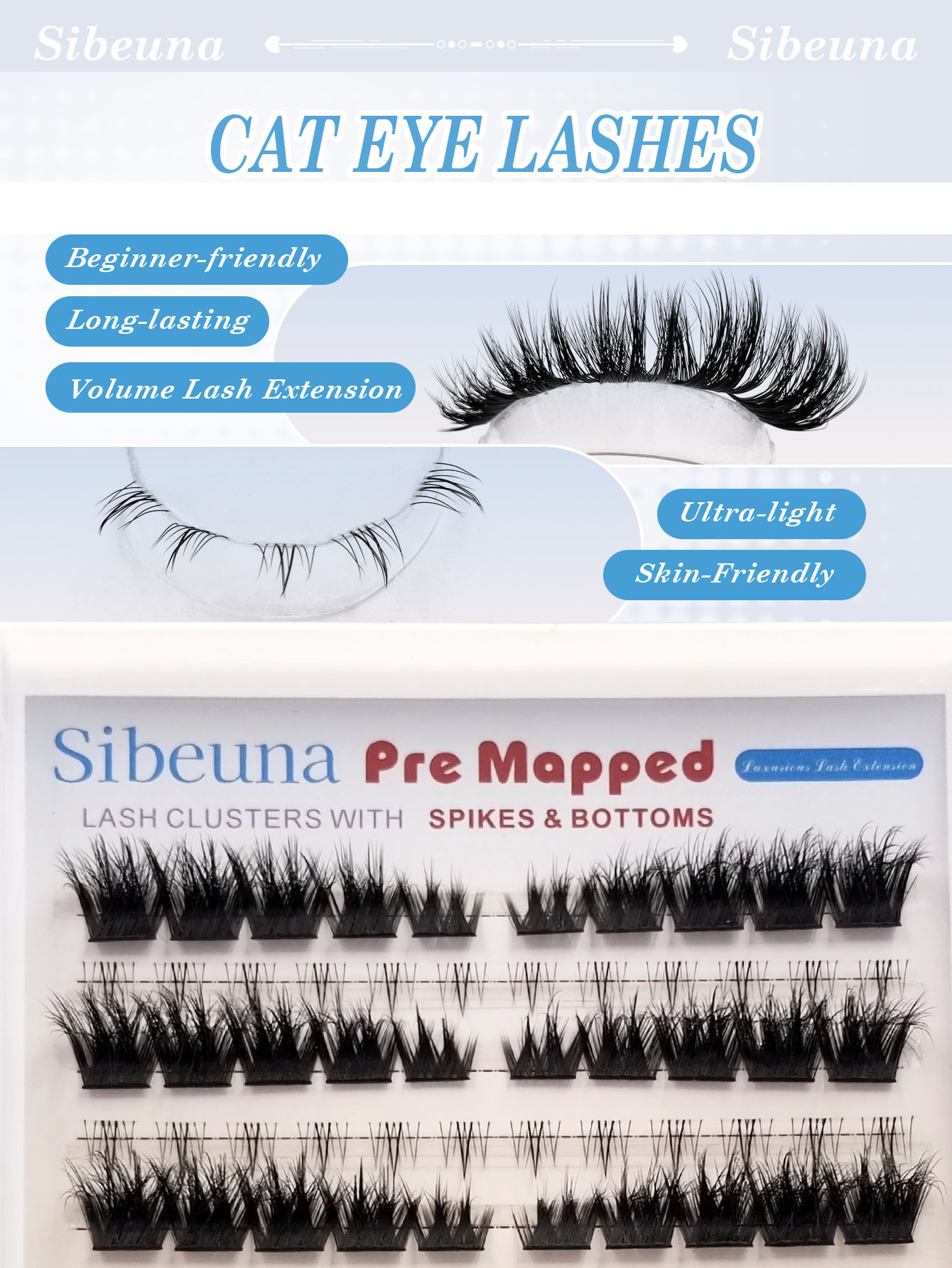 Sibeuna 2-in-1 Lashes Kit ：154PCS D Curly Fluffy Cluster False Eyelashes & Fairy Lower Eyelashes, Creating A Sexy And Charming Cat Eye Lashes Makeup Look For Dates, Daily,Gatherings, Other Occasions,Bottom Lashes