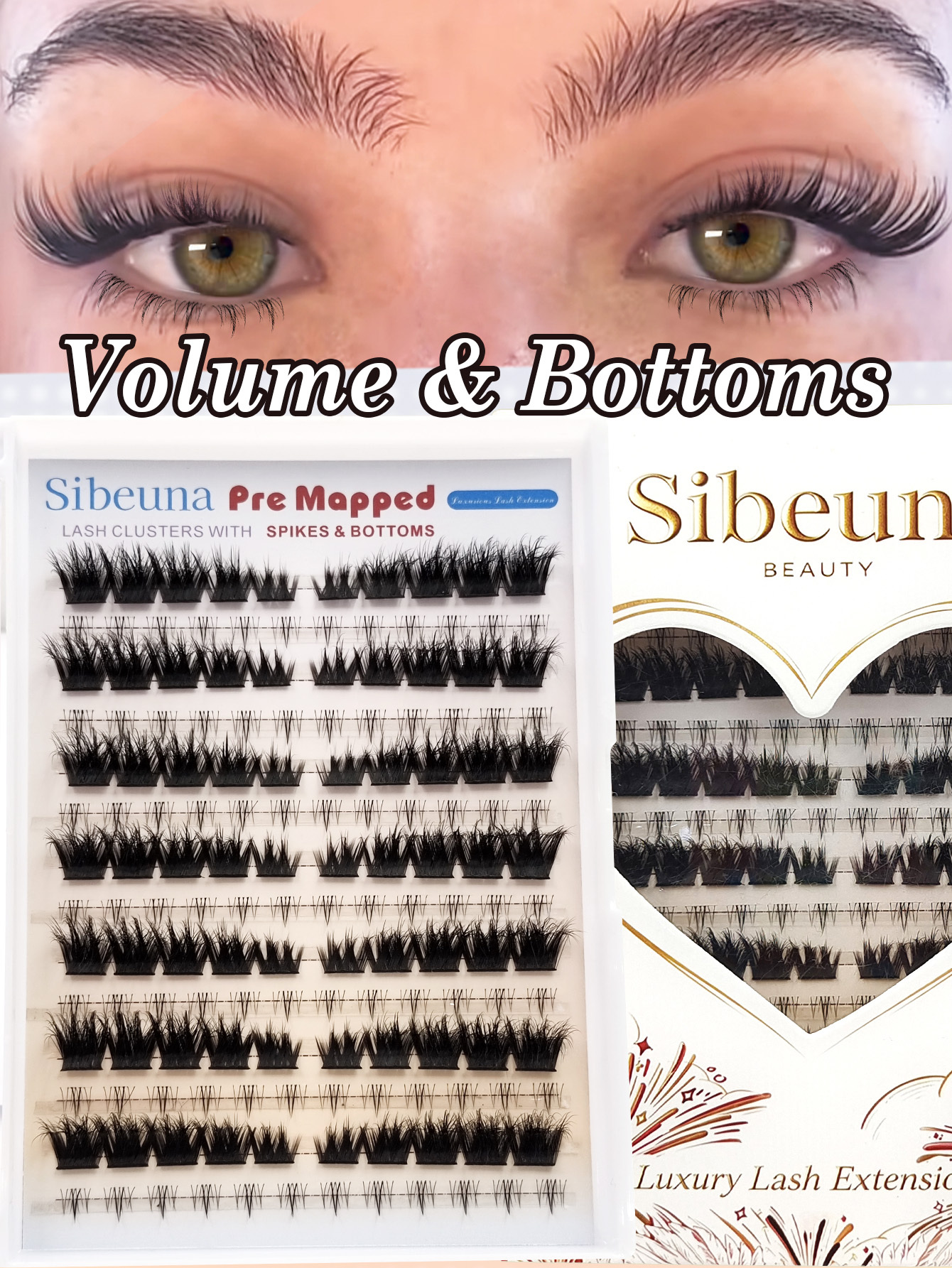 Sibeuna 2-in-1 Lashes Kit ：154PCS D Curly Fluffy Cluster False Eyelashes & Fairy Lower Eyelashes, Creating A Sexy And Charming Cat Eye Lashes Makeup Look For Dates, Daily,Gatherings, Other Occasions,Bottom Lashes