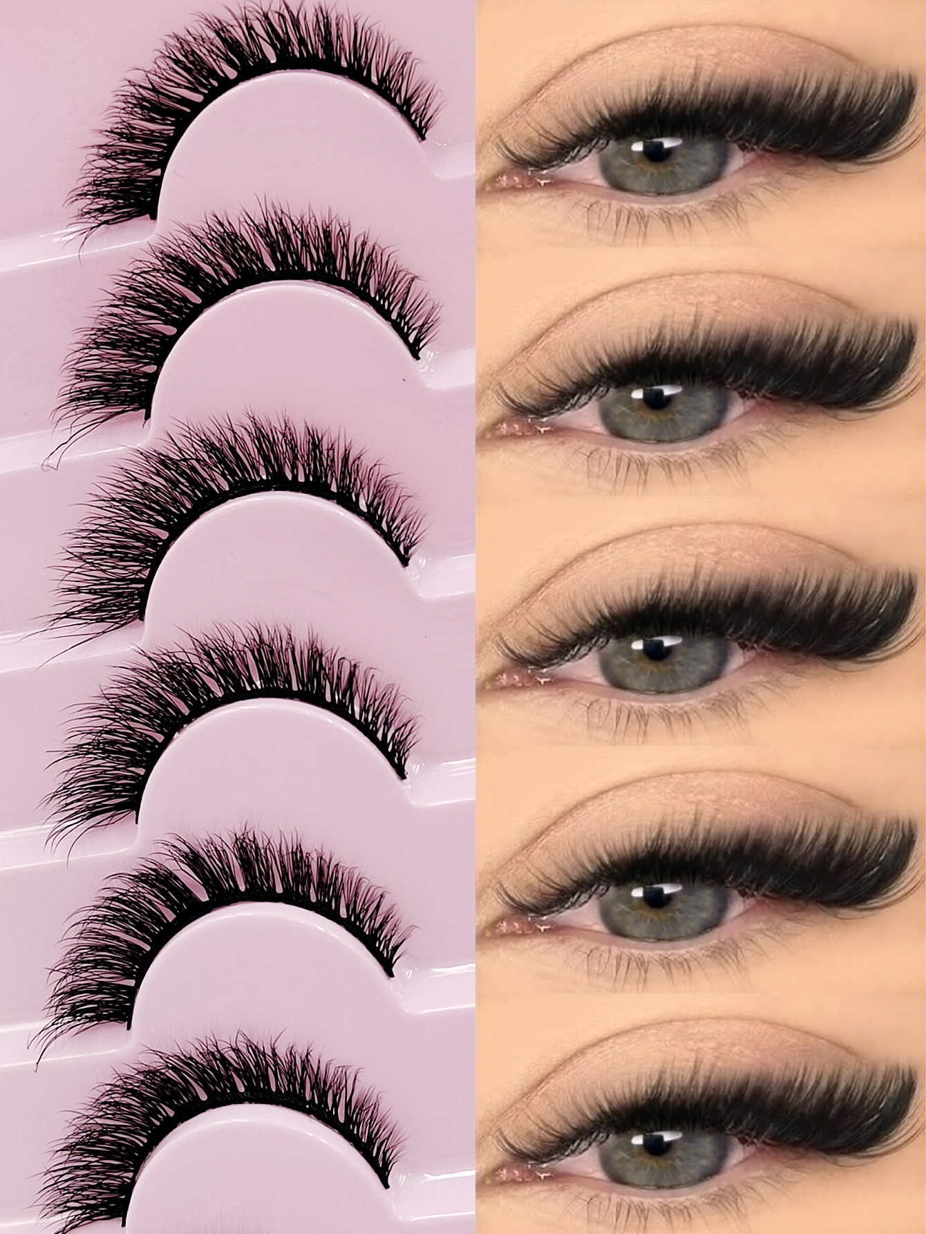 Sibeuna 7 Pairs New Cat Eye Lashes Natural Long Lashes Winged End Eye Elongated Eyelashes Faux Mink Eyelashes Makeup Strip Lashes,Full Strip Lashes