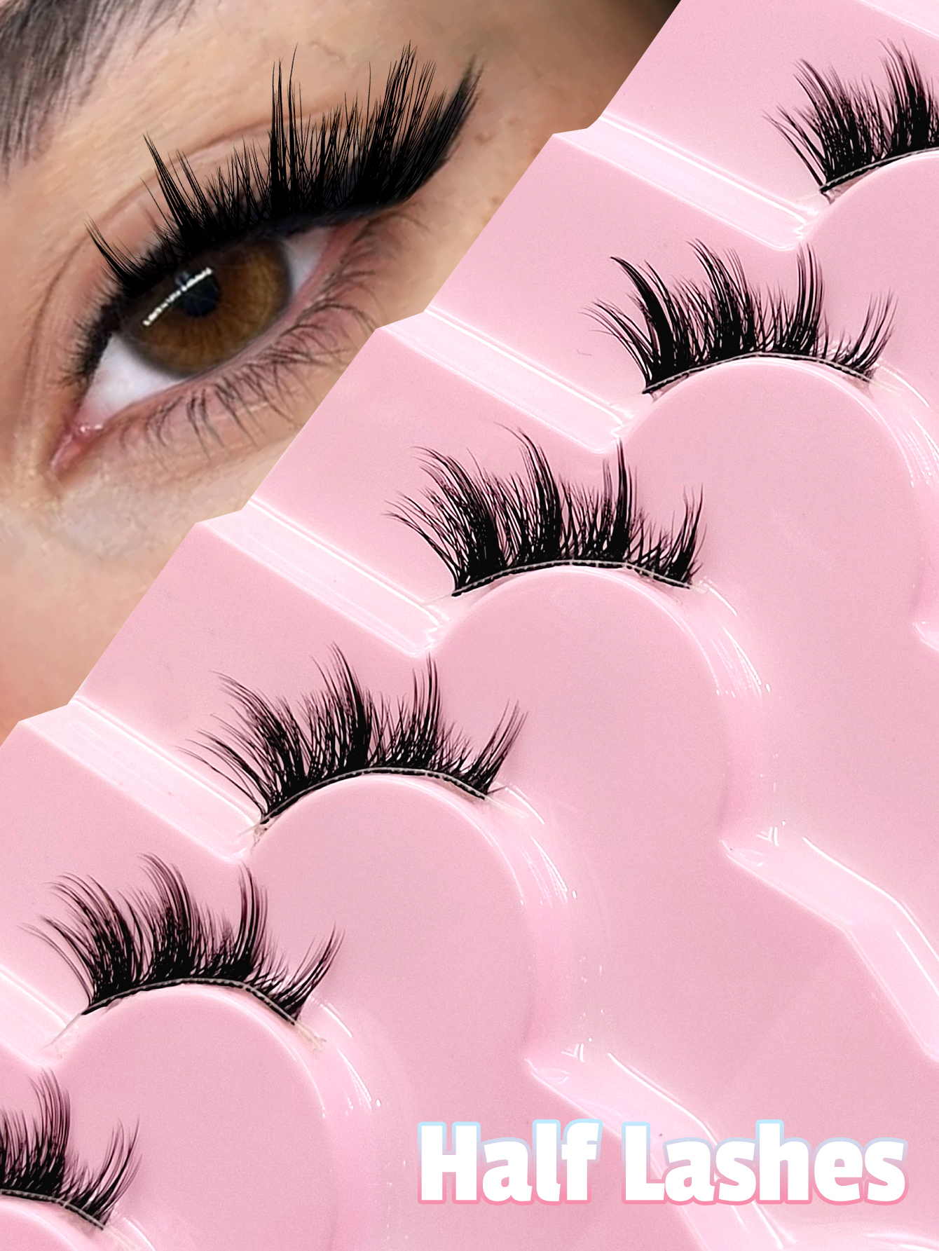 Sibeuna 7 Pairs Of Half Eye Lashes Cartoon Style Lashes Tail Lengthening Eyelashes Thai Eyelashes Cat's Eye Animation Clear Band Lashes Suitable For Daily Style Eye Makeup