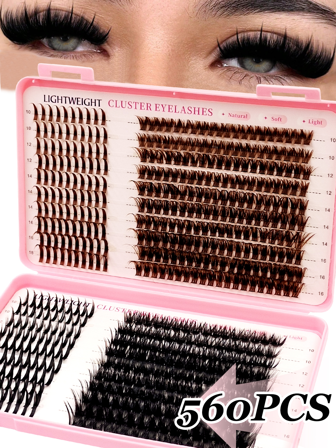 Sibeuna  560 Pcs D Curl Light Brown+Black Large Capacity Lashes,Brown Spike Lashes+80D Cluster Lashes And Black Spike Lashes+100D Cluster Lashes Fluffy&Wispy&Soft,Lashes With Spikes,Espresso Lashes，Mocha Lashes,For Daily Style Eye Makeup