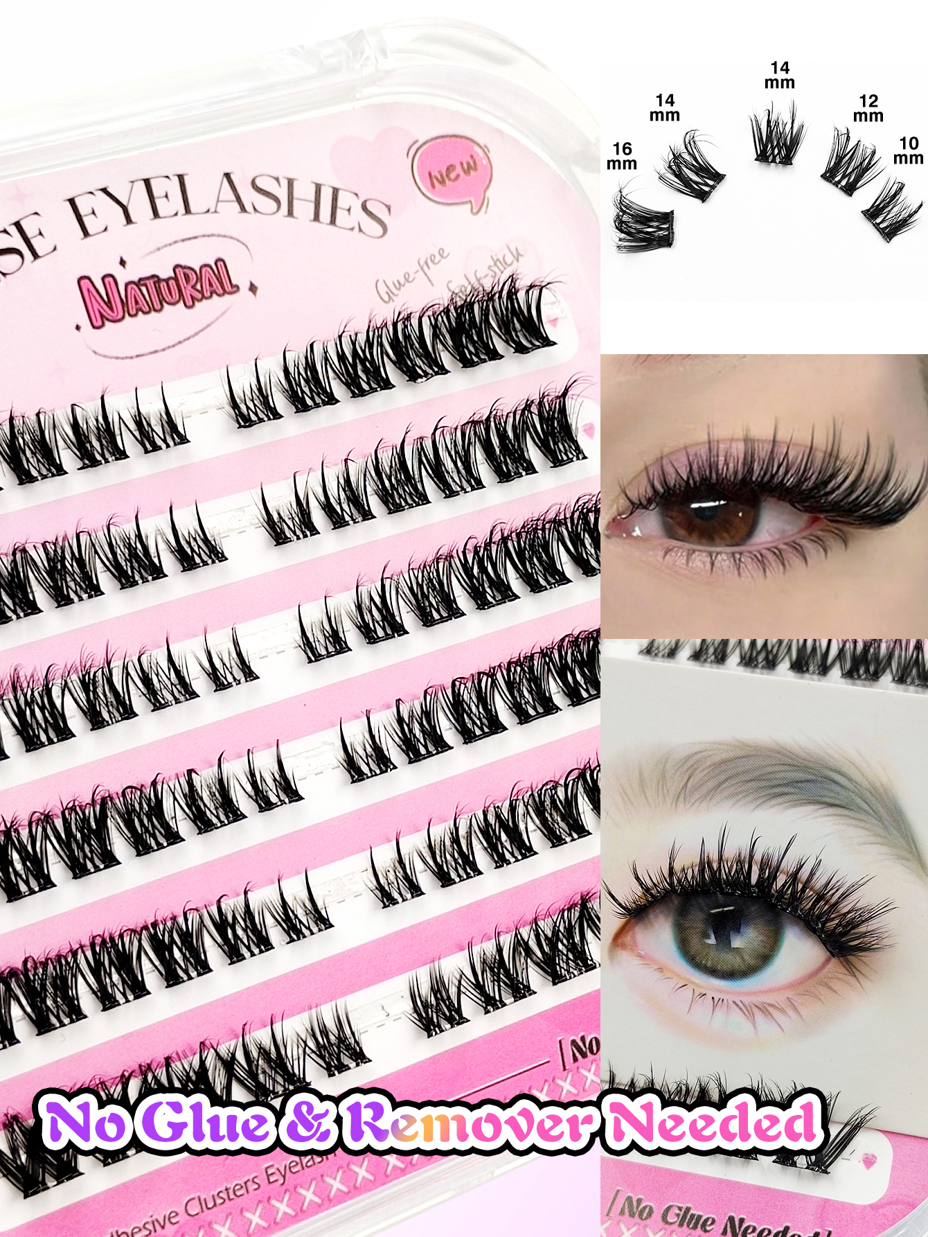 Sibeuna 72 Pcs D Curl Self-Adhesive Cluster Lashes,Cat Eye Lashes DIY Individual Eyelashes,Natural Soft Self Adhesive Lashes,Pre Glued Lashes,No-Glue Lashes,For Daily Style Eye Makeup