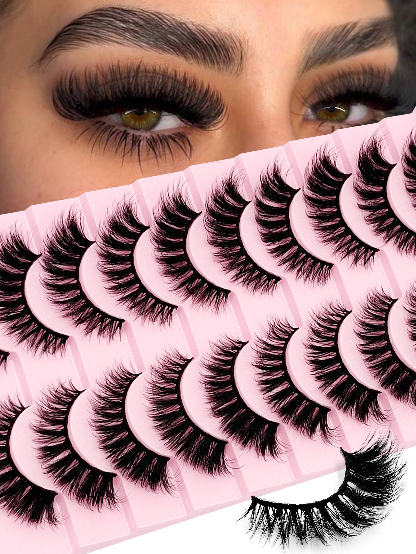 Sibeuna 10 Pairs Fluffy Volume Strip Lashes Cat Eye Lashes Dramatic Messy Faux Mink Fake Lashes,Suitable For Holiday Parties False Eyelashes Cat Eye Lashes,Full Strip Lashes,Strip Lashes