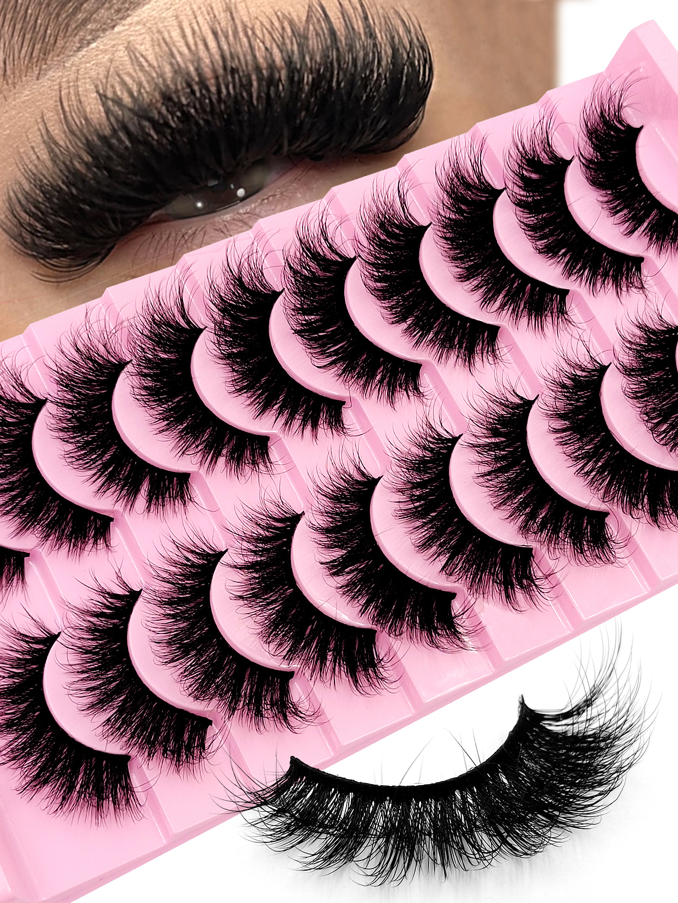 Sibeuna 10 Pairs Thick Fluffy Volume Strip Lashes Cat Eye Lashes Dramatic Messy Faux Mink Fake Lashes,Suitable For Holiday Parties False Eyelashes Makeup,Full Strip Lashes,Strip Lashes