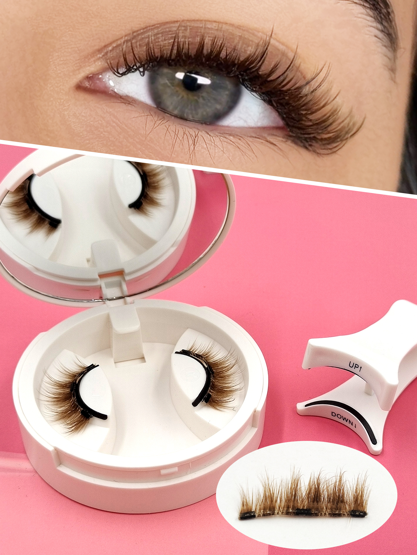 Sibeuna A Pair Of Brown Magnetic False Eyelashes, Brown Half Eyelash Model, Short Magnetic Eyelashes, Natural Cat Eye Makeup Effect Reusable, Suitable For Extending Eyelashes