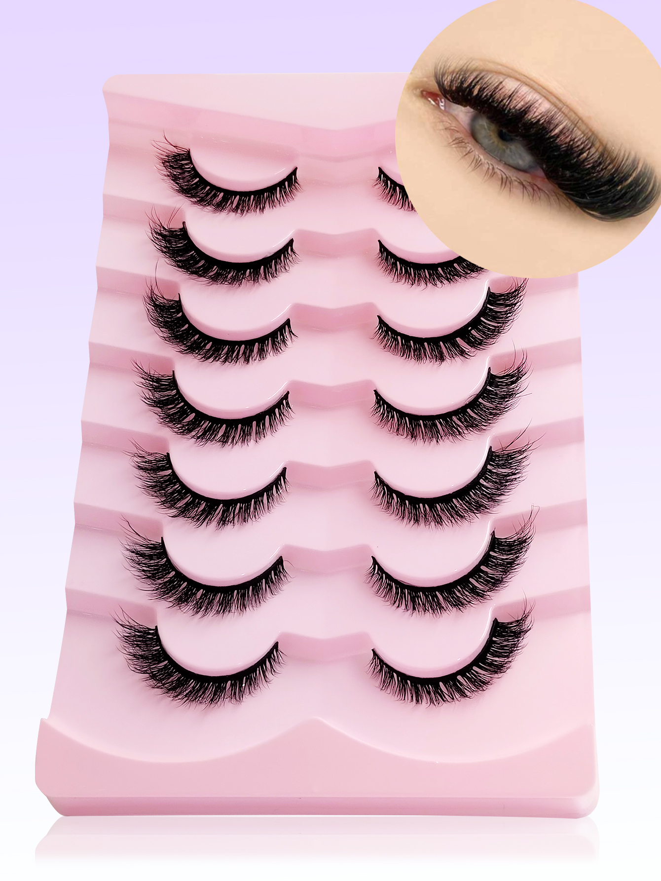 Sibeuna 7 Pairs New Cat Eye Lashes Natural Long Lashes Winged End Eye Elongated Eyelashes Faux Mink Eyelashes Makeup Strip Lashes,Full Strip Lashes