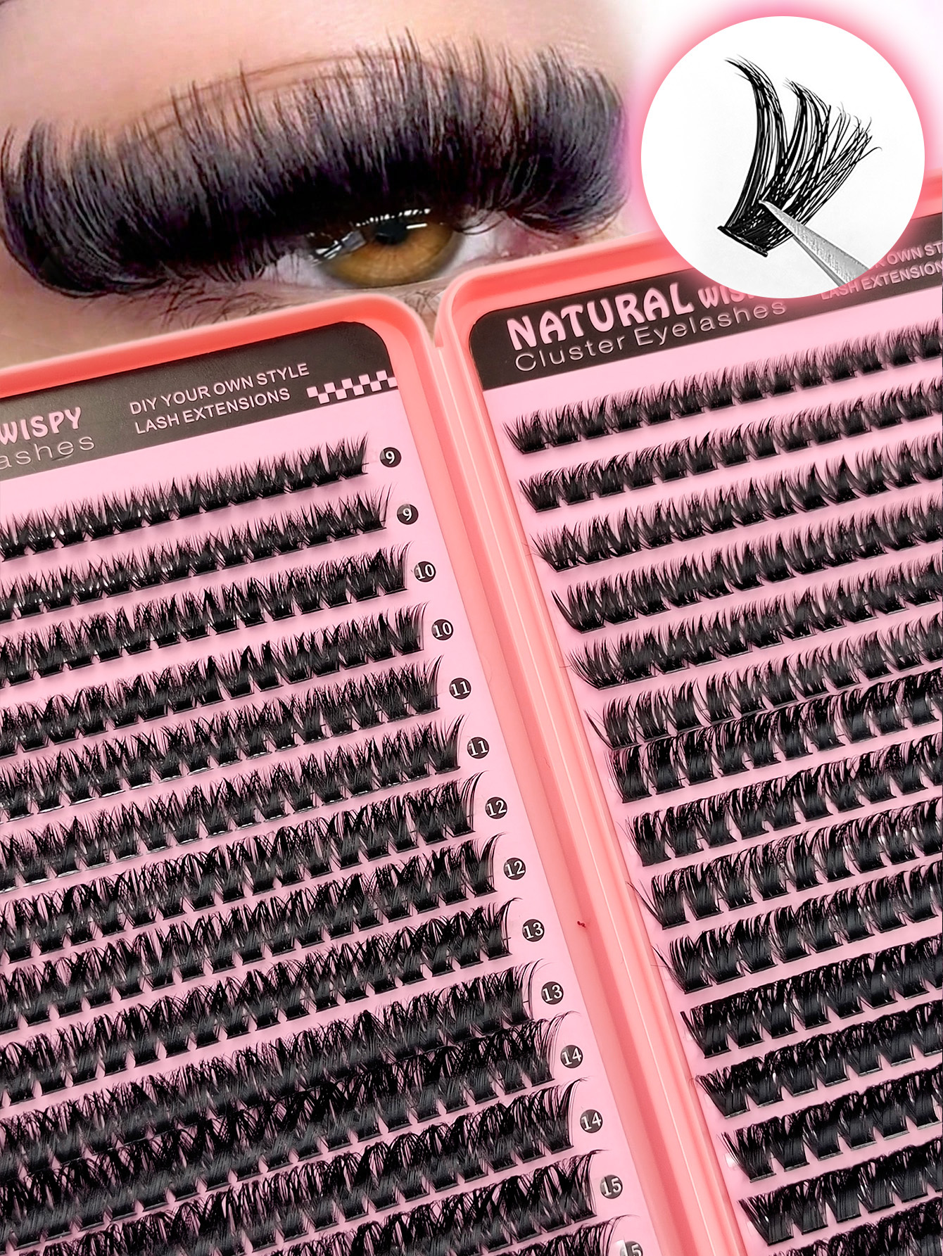 Sibeuna  608PCS Eyelashes Book D Curl Natural&Thick & Fluffy Extension 80D+100D Lashes DIY Cluster Eyelashes Party,Travel,Vocation,Beach Portable Lashes
