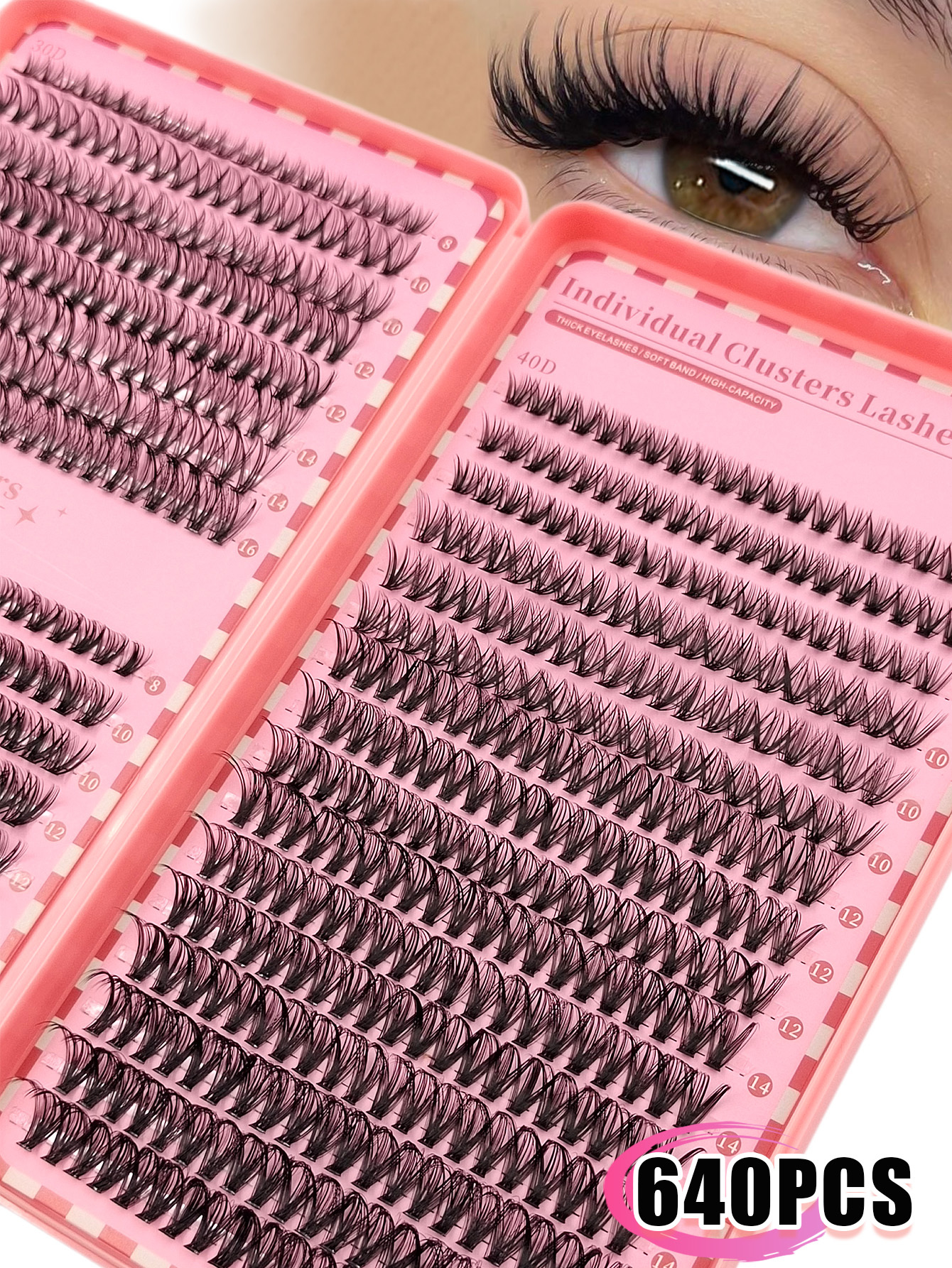 Sibeuna  640PCS 30D+40D+50D Eyelashes Book D Curl Natural & Soft & Fluffy Extension Lashes 3 Styles DIY Cluster Eyelashes For Party,Travel,Vocation,Beach