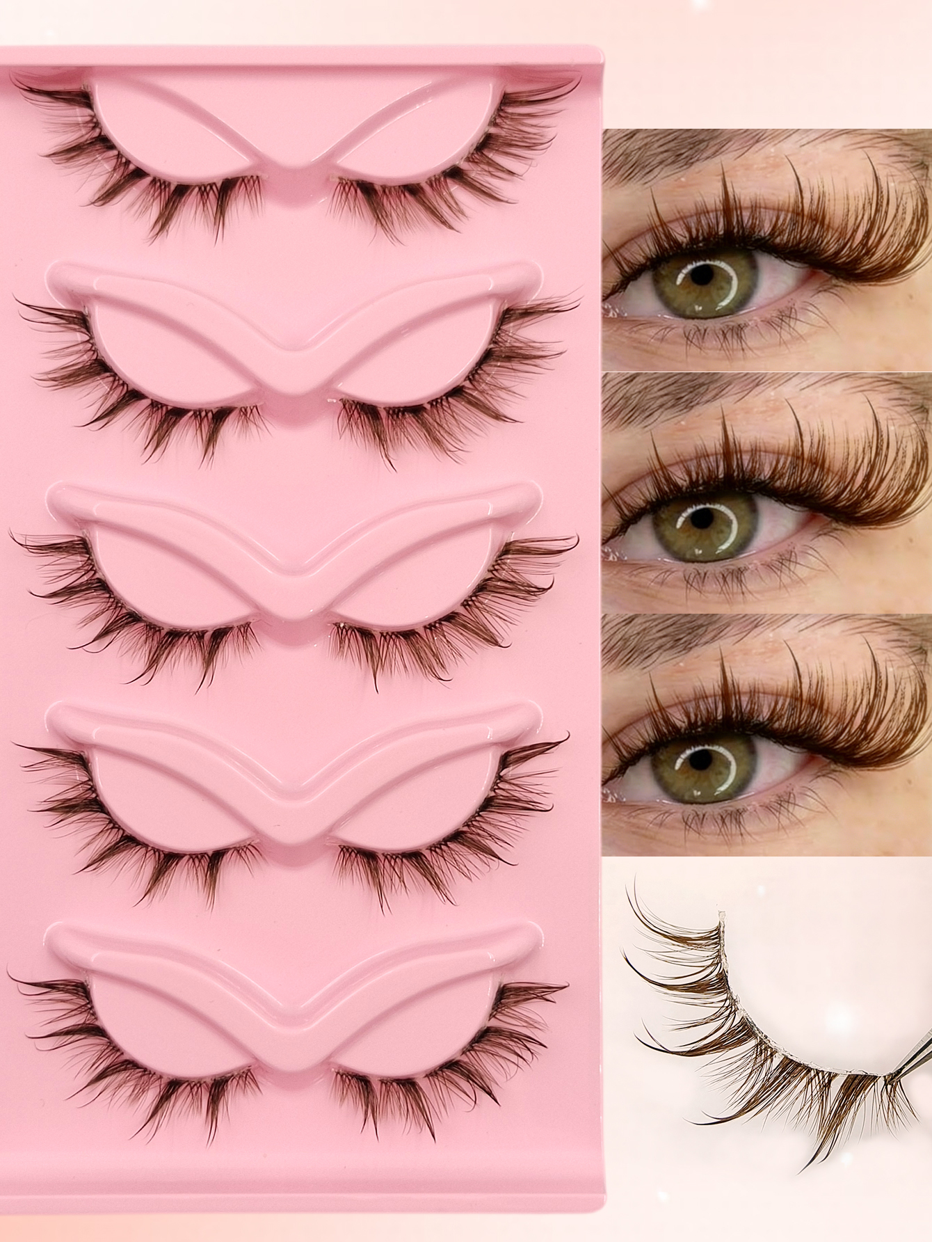 Sibeuna  5 Pairs Wet Look Brown Eyelashes Spike Eyelash Natural Lashes Clear Band False Eyelashes Volume Eyelashes Wispy And Charming Eye Makeup Tools
