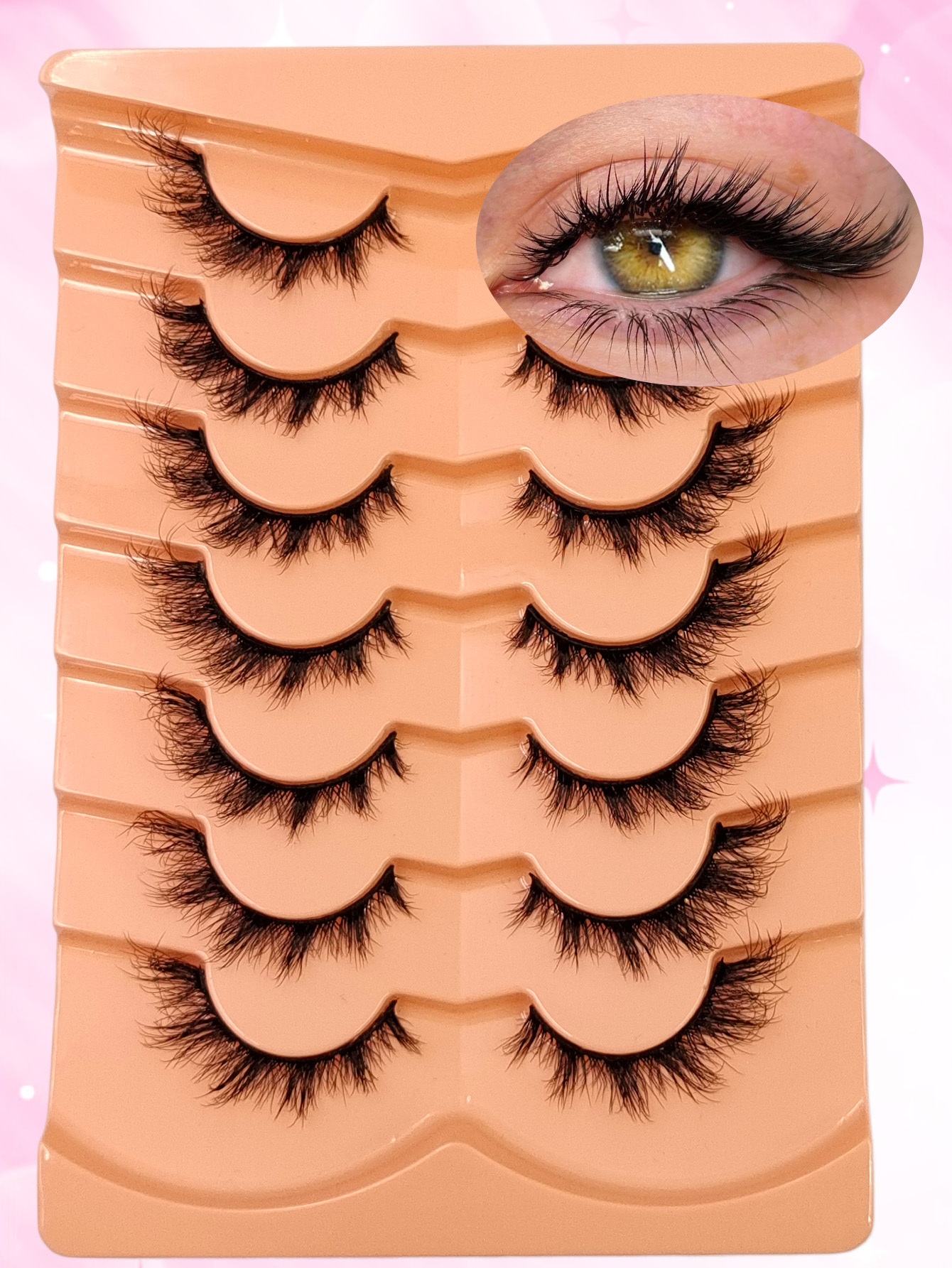 Sibeuna 7 Pairs Cat Eye Eyelashes Fox Eye Lashes Faux Mink Lashes Natural Look Fluffy Wispy Eyelashes Soft Lash Extension Makeup Tools Strip Lashes, Lashes, Eyelashes, Fake Lashes