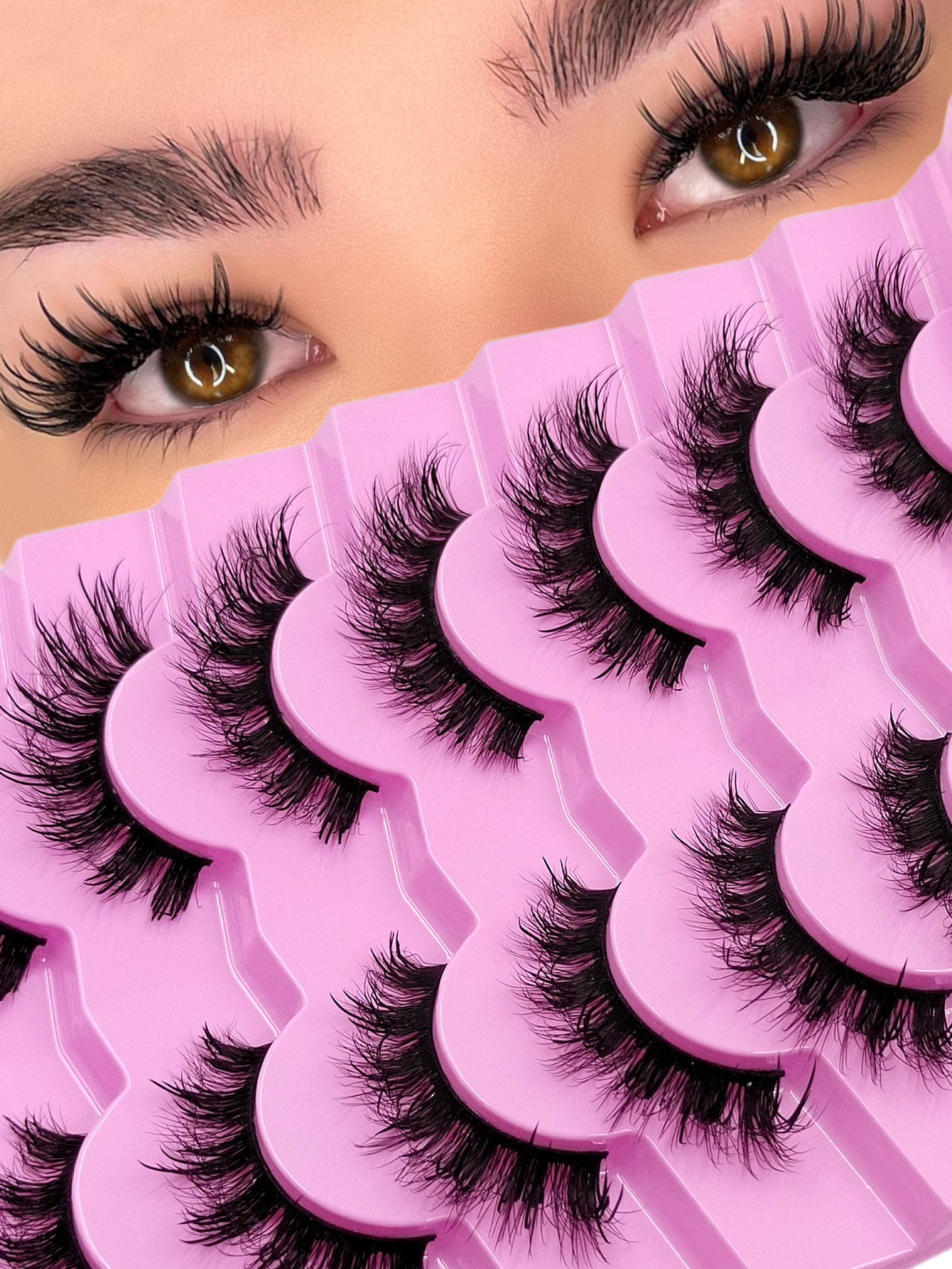 Sibeuna 7 Pairs Spiky Lashes Fluffy Soft False Eyelashes Dramatic Look Manga Lashes Wispy Eyelashes Wet Look Reusable Daily Makeup Eye Lashes