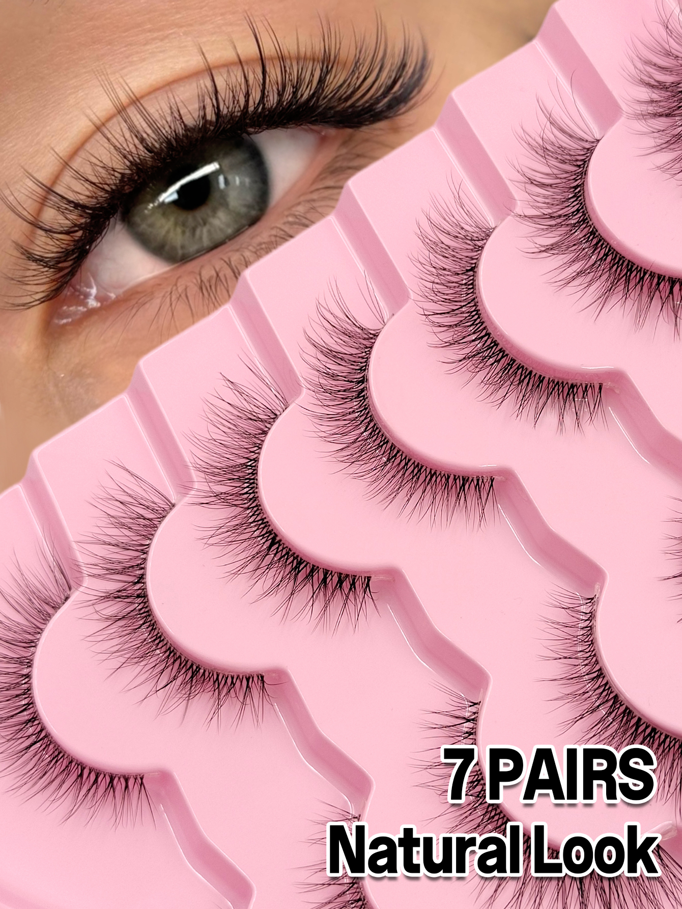 Sibeuna New 7 Pairs Natural Lashes Fluffy Wispy Faux Mink Lashes Soft Lashes Clear Band Daily Eyelashes, Suitable For Travel，Vocation，Beach，Party