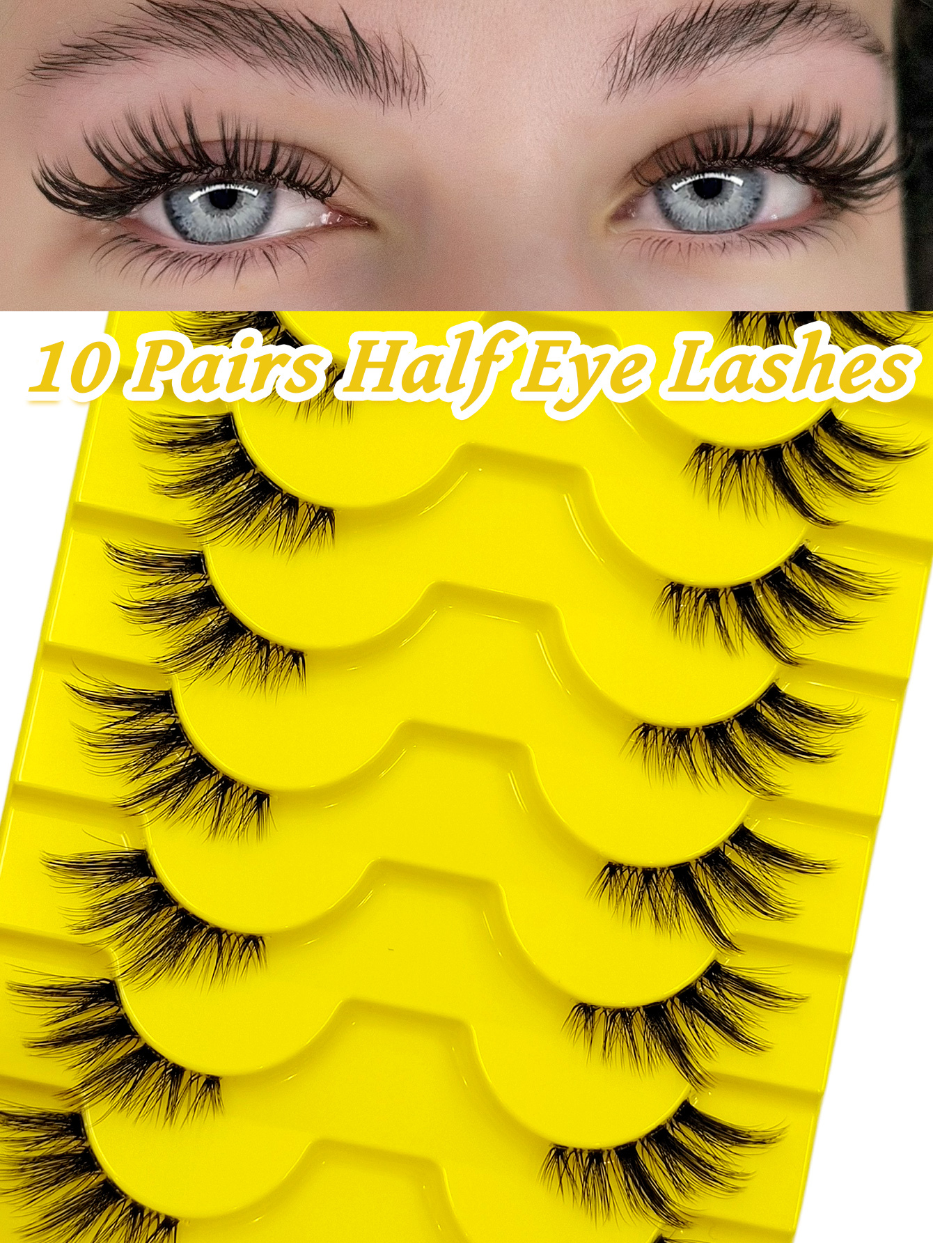 Sibeuna 10 Pairs Half Lashes Fox Eyes Eyelashes Fluffy Wispy Lashes Corner False Eyelashes Clear Band Faux Mink Eyelashes Soft Natural Look Lashes Suitable For Beginner, Party, Holiday Travel,Portable Eye Makeup