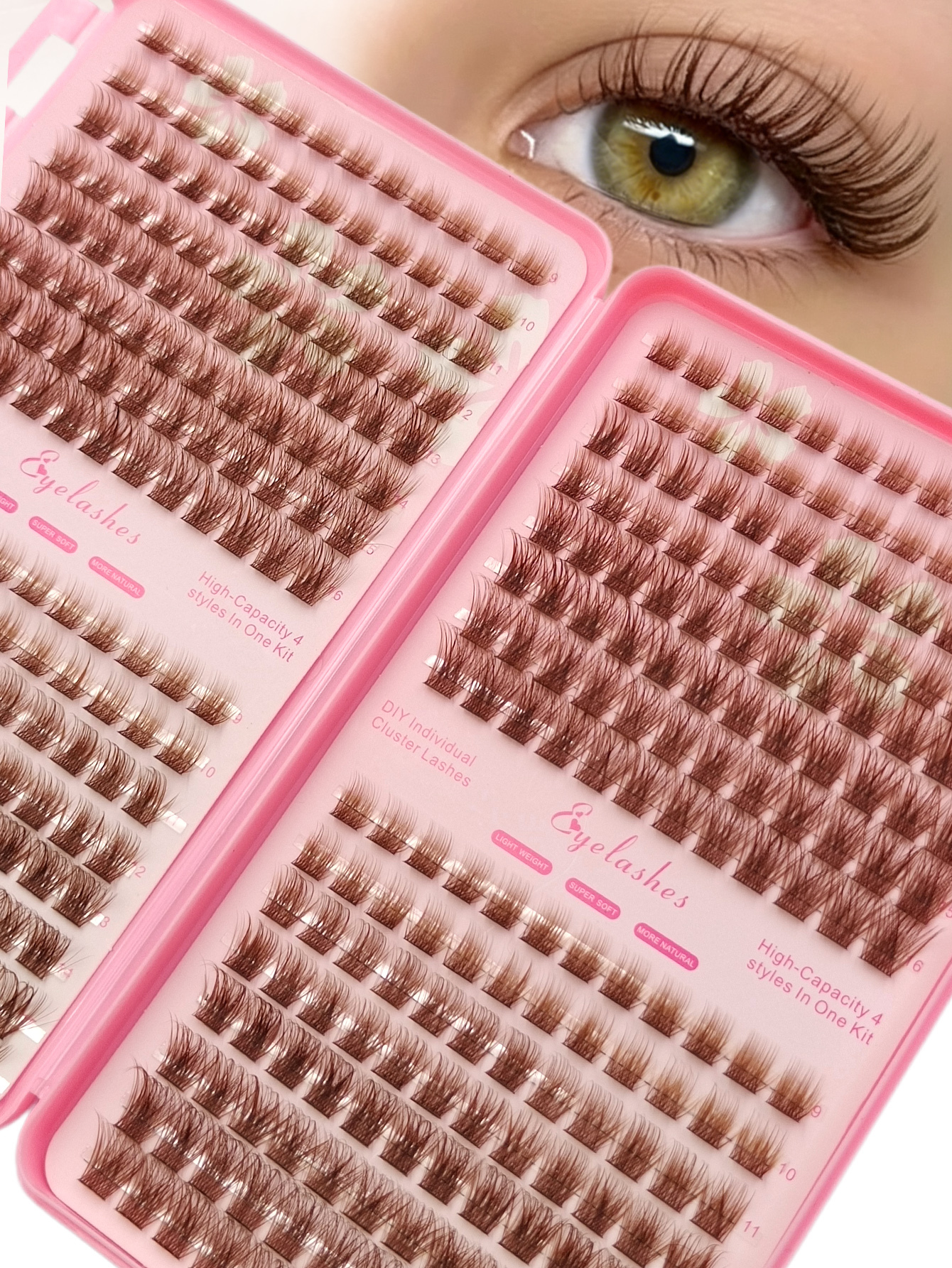 Sibeuna 384Pcs D Curl Brown Clusters Lashes Natural Look Lash Clusters Thick Soft Reusable False Eyelashes Lightweight For Party,Vocation,Beach,Travel Essentials