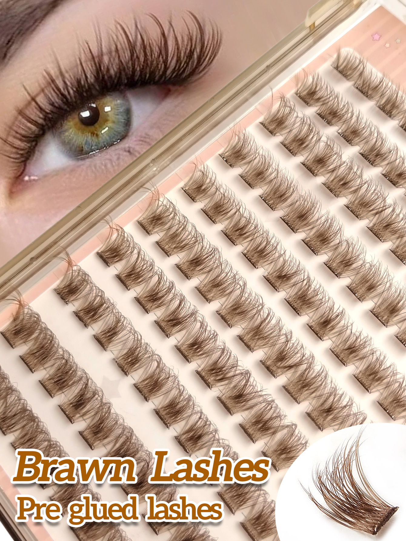Sibeuna120 Clusters Brown Self Adhesive Eyelash Fluffy Soft Lashes Wispy DIY Lashes Natural and Realistic False Eyelashes With Segmented Design Large Capacity Eyelash Travel Essentials Suitable For Beginners