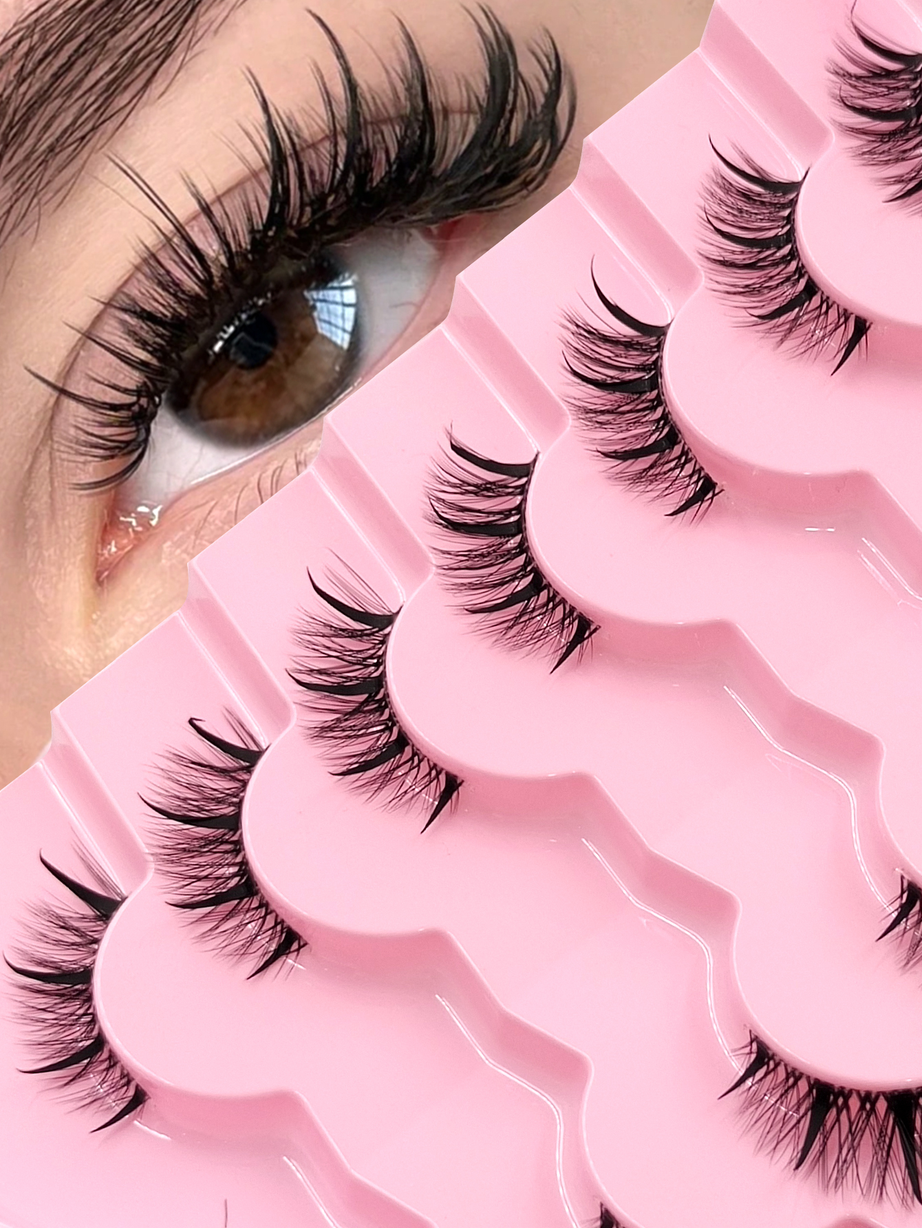 Sibeuna 7 Pairs Half Eye Lashes,Cartoon Style False Eyelashes,Tail Lengthening Eyelashes Thai False Eyelashes Cat's Eye Lashes Suitable For Holiday Party Travel Makeup