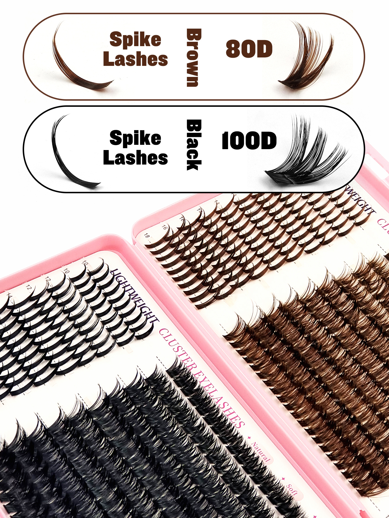 Sibeuna  560 Pcs D Curl Light Brown+Black Large Capacity Lashes,Brown Spike Lashes+80D Cluster Lashes And Black Spike Lashes+100D Cluster Lashes Fluffy&Wispy&Soft,Lashes With Spikes,Espresso Lashes，Mocha Lashes,For Daily Style Eye Makeup