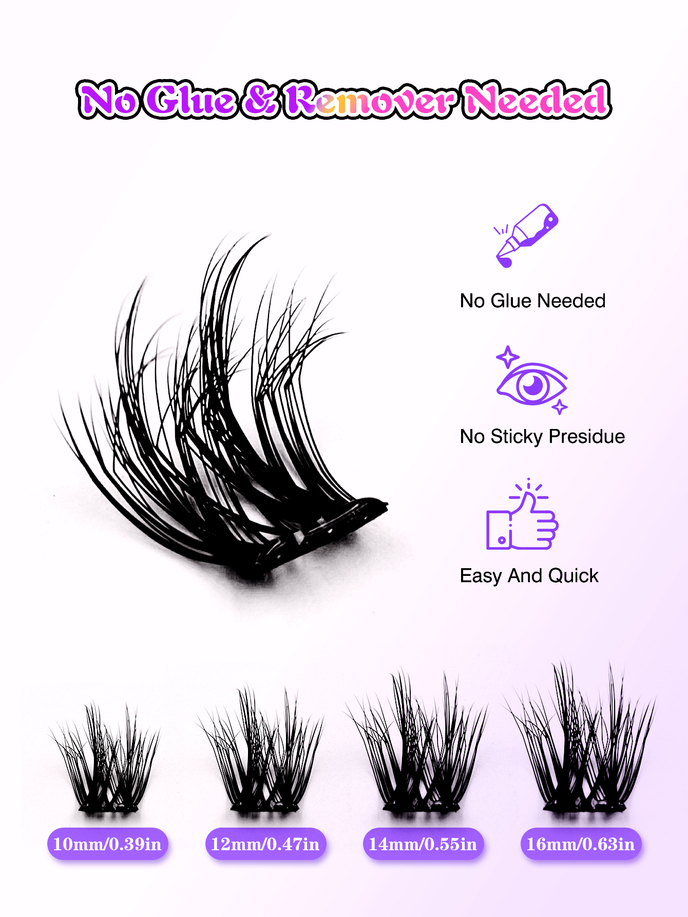 Sibeuna 72 Pcs D Curl Self-Adhesive Cluster Lashes,Cat Eye Lashes DIY Individual Eyelashes,Natural Soft Self Adhesive Lashes,Pre Glued Lashes,No-Glue Lashes,For Daily Style Eye Makeup