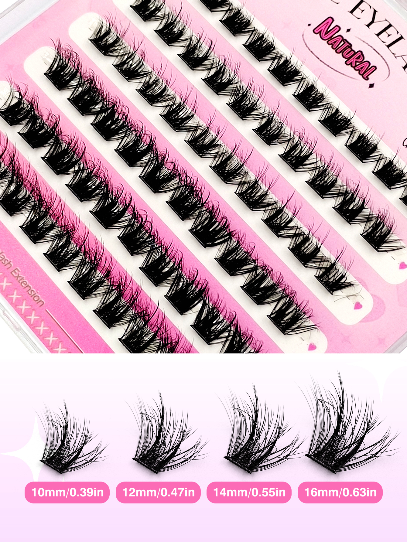 Sibeuna 60 Pcs D Curl Fluffy Self Adhesive Eyelashes Clear Band Soft Cat Eye Lashes Wear No Glue Needed Lashes,Reusable,Comfortable And Novice Friendly,Pre Glued Lashes,No-Glue Lashes,For Daily Style Eye Makeup