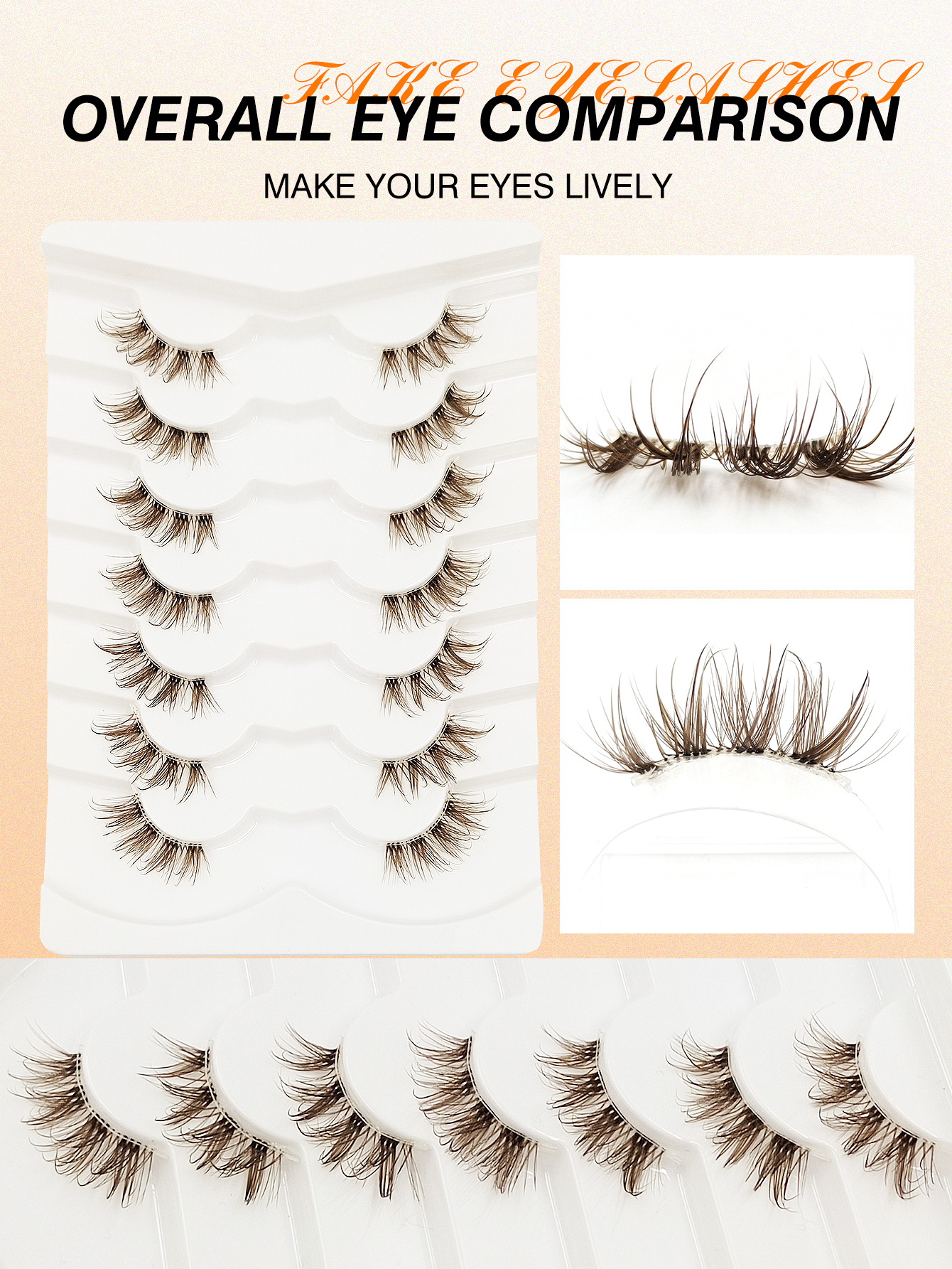 Sibeuna 7 Pairs Brown Lashes Half Lashes Wet Lashes Clear Band Cat Eye Lashes For Daily Style,Dating,Party,Music Festival,Travel Makeup,False Eyelashes,Fake Eyelashes,Strip Lashes